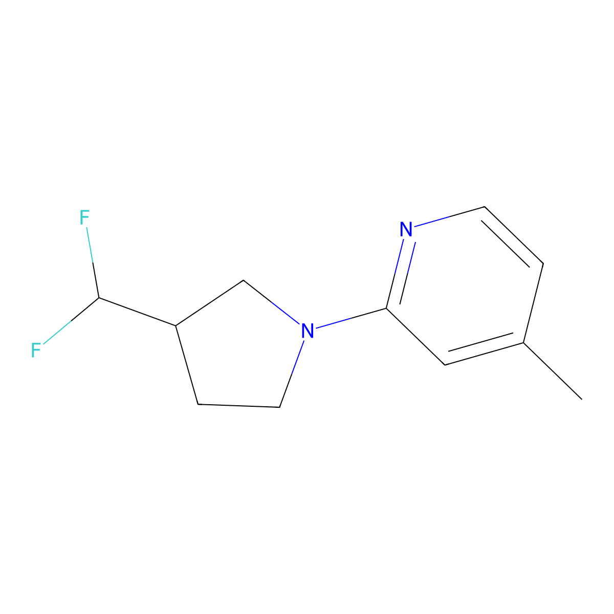 2-[3-(Difluoromethyl)pyrrolidin-1-yl]-4-methylpyridine molecular structure, CAS 3054547-44-0
