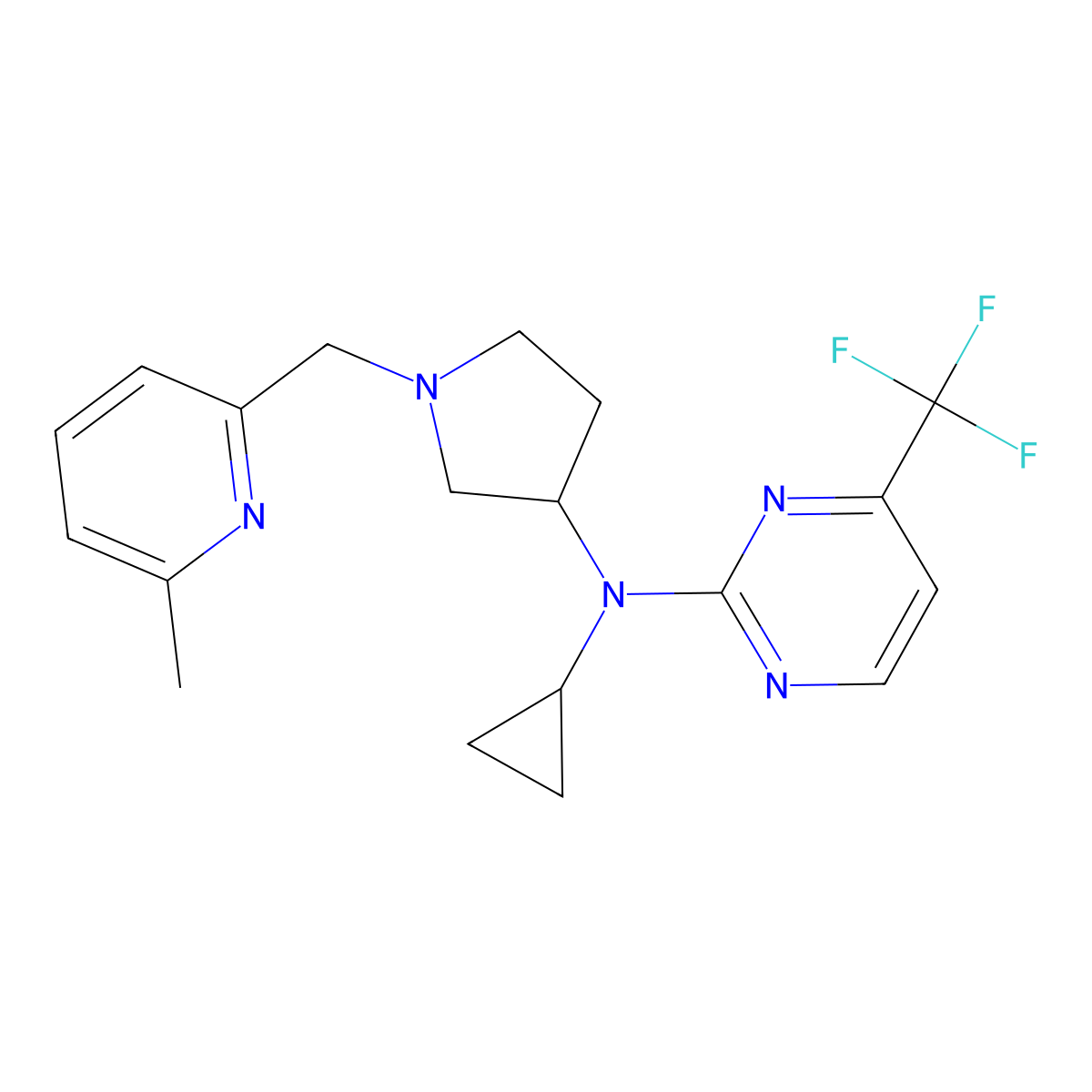 N-cyclopropyl-N-{1-[(6-methylpyridin-2-yl)methyl]pyrrolidin-3-yl}-4-(trifluoromethyl)pyrimidin-2-amine molecular structure, CAS 3054547-47-3