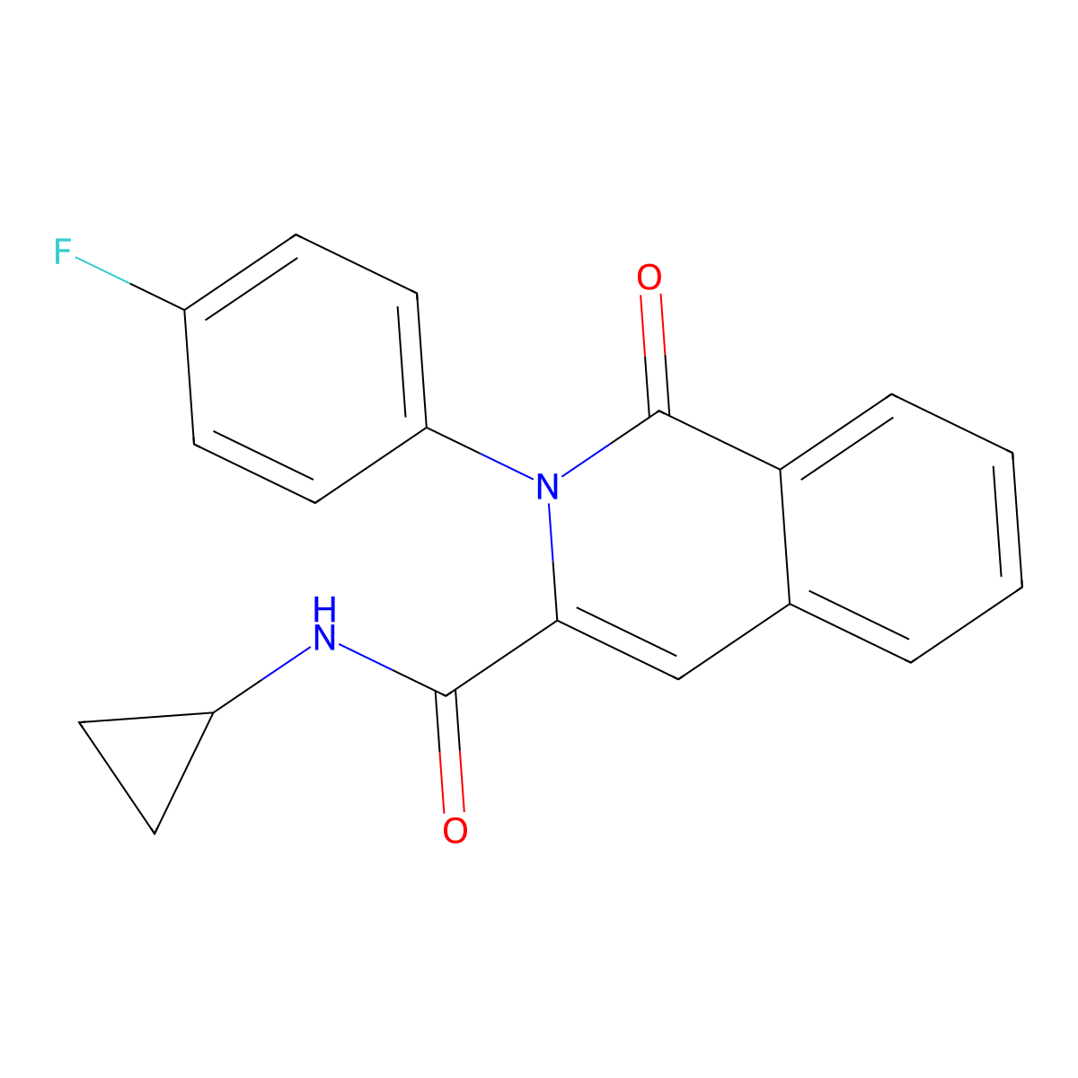 N-cyclopropyl-2-(4-fluorophenyl)-1-oxo-1,2-dihydroisoquinoline-3-carboxamide molecular structure, CAS 3054547-48-4