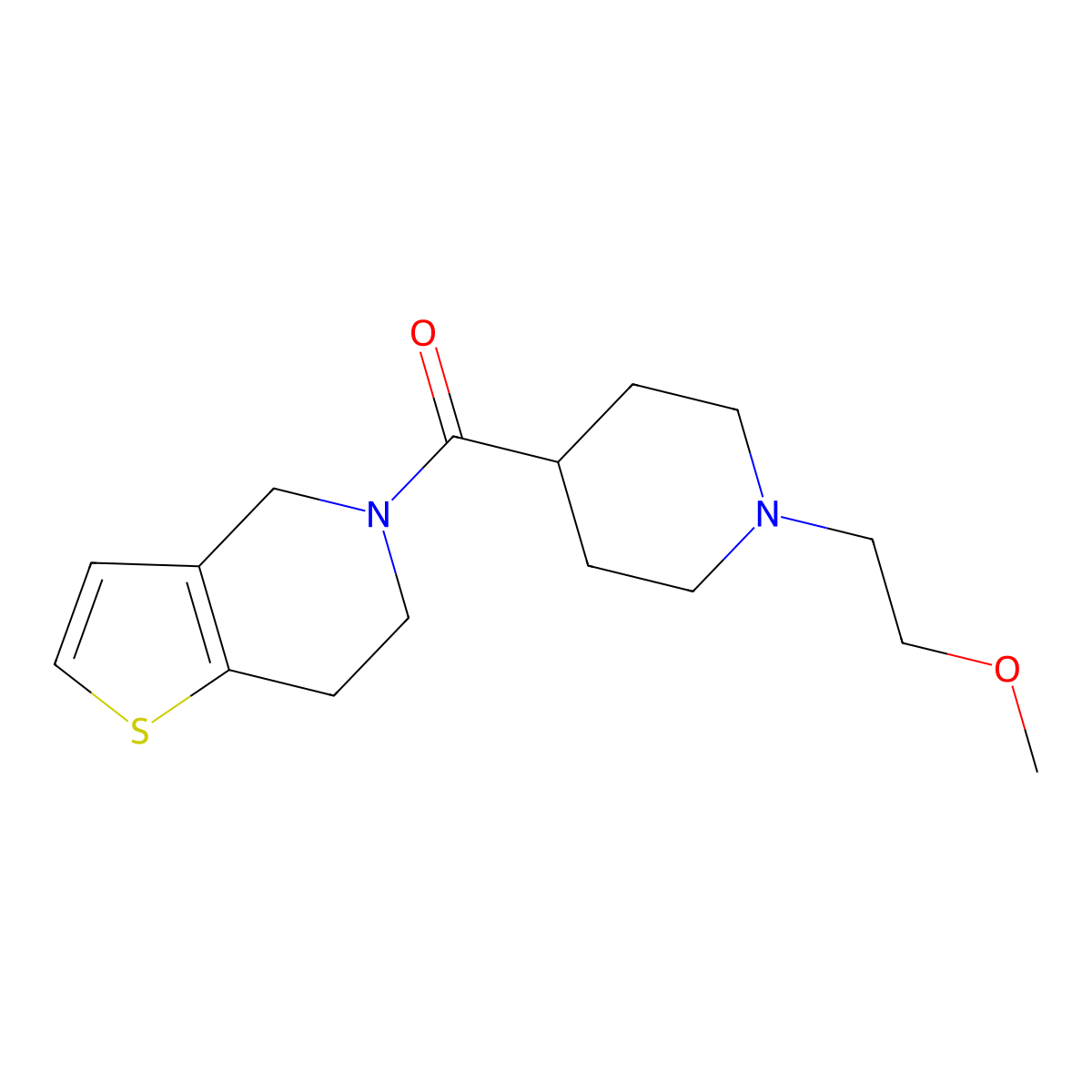 1-(2-methoxyethyl)-4-{4H,5H,6H,7H-thieno[3,2-c]pyridine-5-carbonyl}piperidine molecular structure, CAS 3054547-50-8