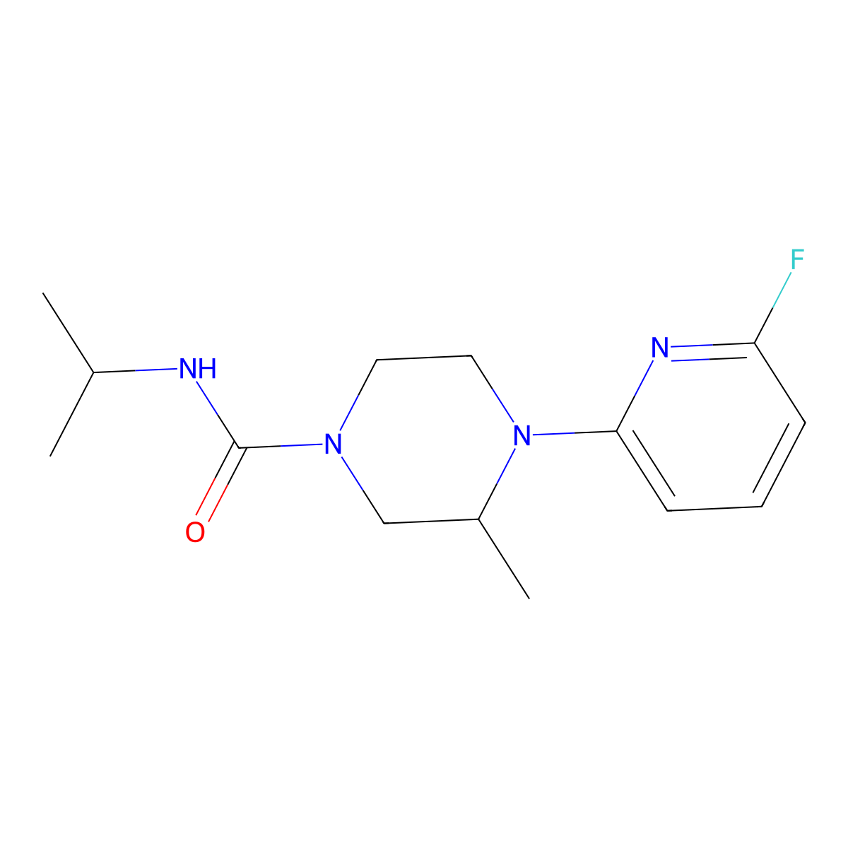 4-(6-fluoropyridin-2-yl)-3-methyl-N-(propan-2-yl)piperazine-1-carboxamide molecular structure, CAS 3054547-54-2