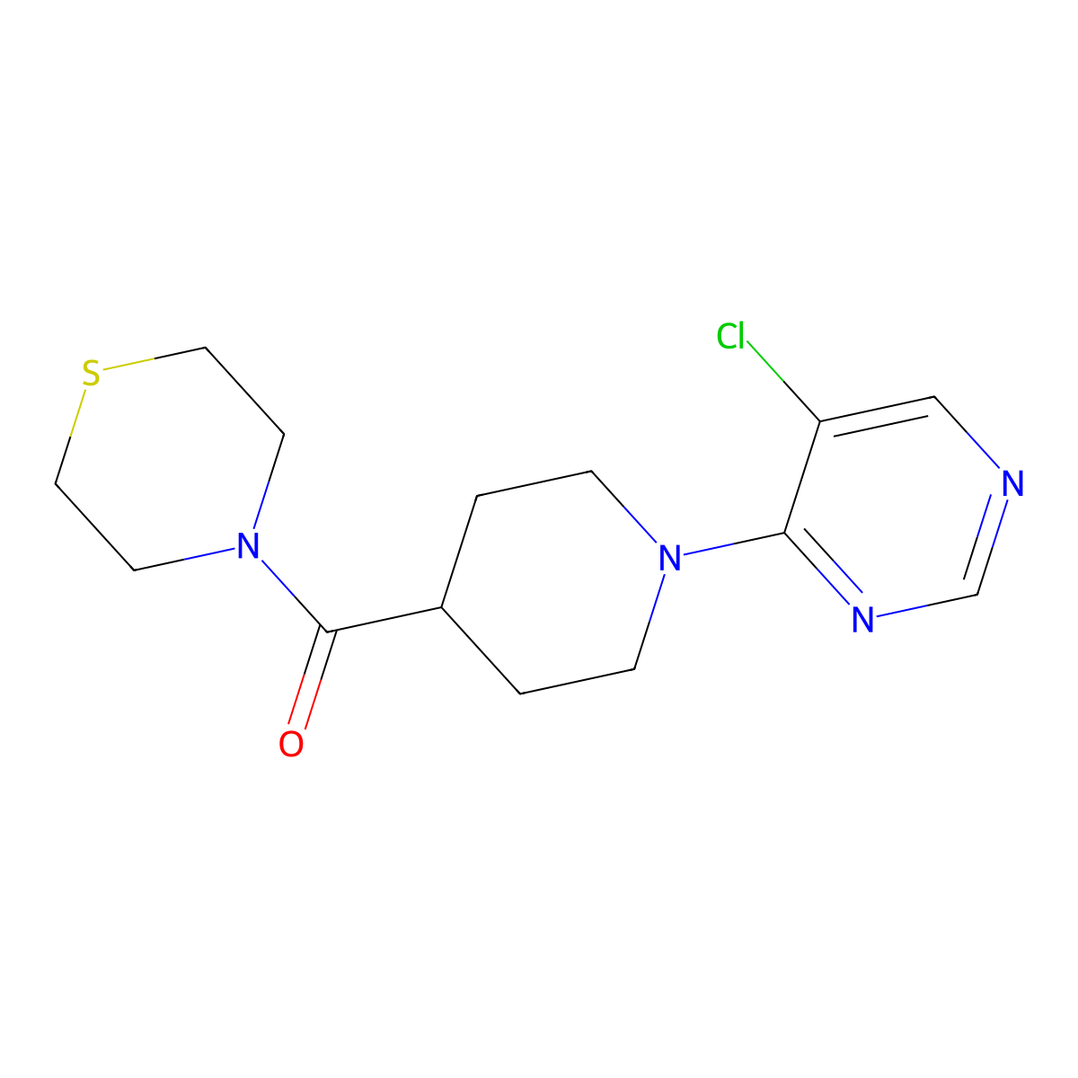 4-[1-(5-Chloropyrimidin-4-yl)piperidine-4-carbonyl]thiomorpholine molecular structure, CAS 3054547-55-3