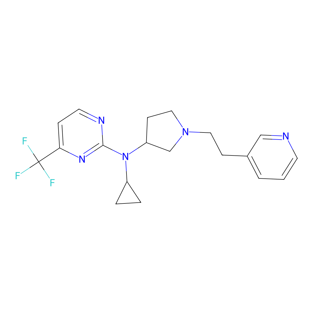 N-cyclopropyl-N-{1-[2-(pyridin-3-yl)ethyl]pyrrolidin-3-yl}-4-(trifluoromethyl)pyrimidin-2-amine molecular structure, CAS 3054547-57-5