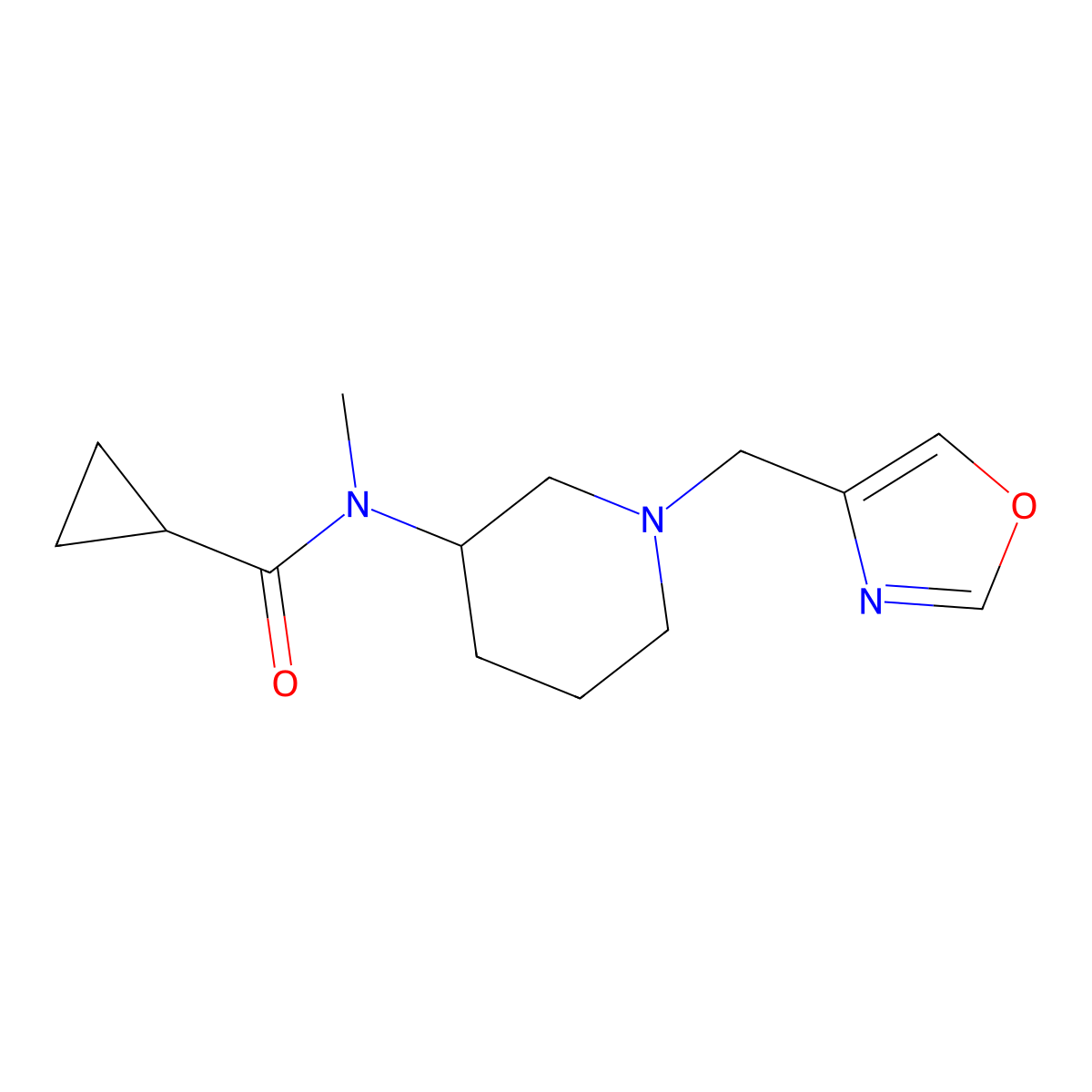 N-methyl-N-{1-[(1,3-oxazol-4-yl)methyl]piperidin-3-yl}cyclopropanecarboxamide molecular structure, CAS 3054547-67-7