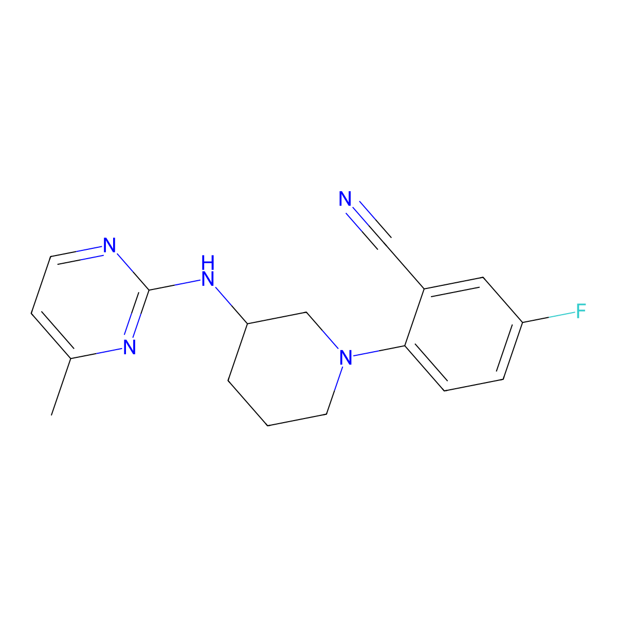 5-Fluoro-2-[3-[(4-methylpyrimidin-2-yl)amino]piperidin-1-yl]benzonitrile molecular structure, CAS 3054547-74-6