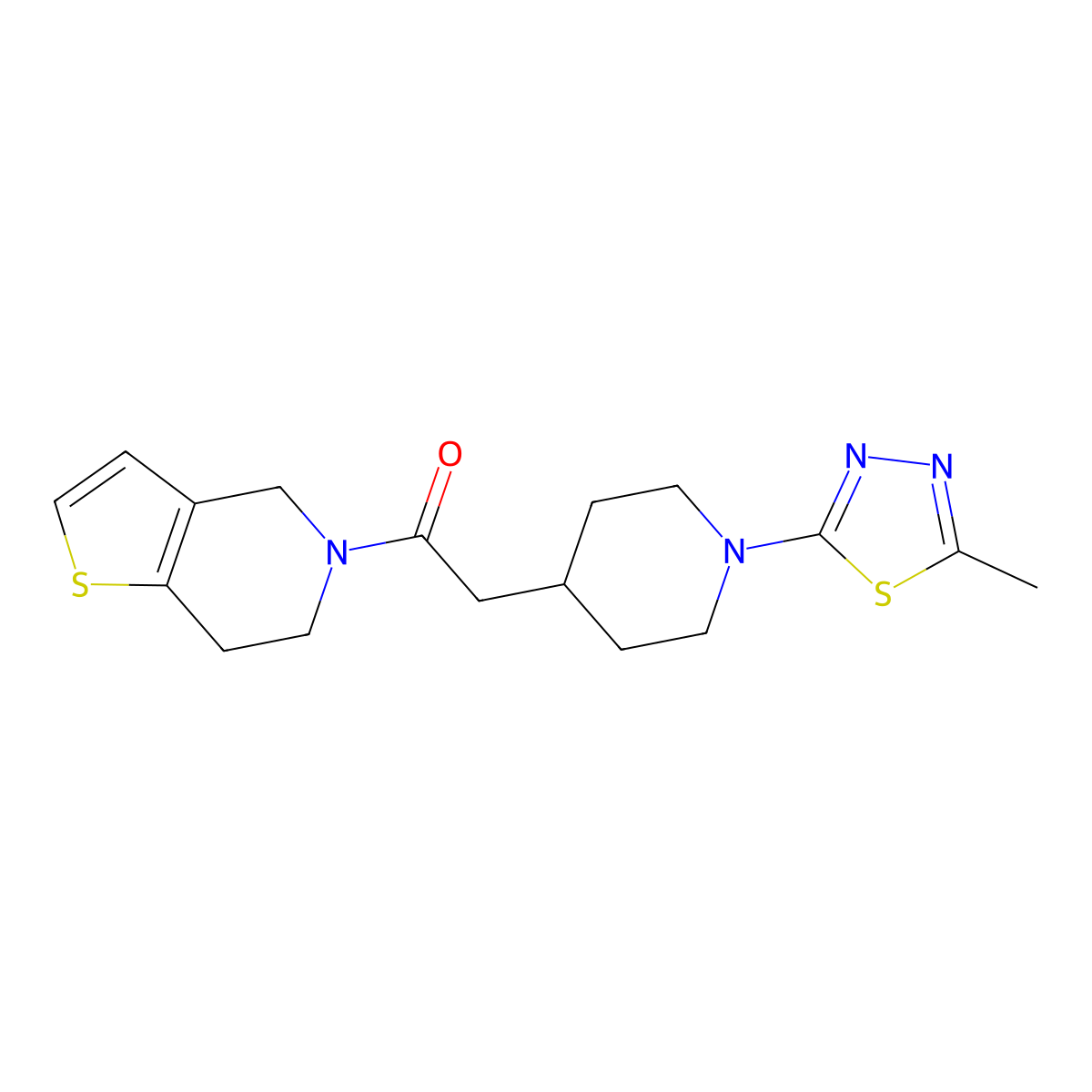 2-[1-(5-methyl-1,3,4-thiadiazol-2-yl)piperidin-4-yl]-1-{4H,5H,6H,7H-thieno[3,2-c]pyridin-5-yl}ethan-1-one molecular structure, CAS 3054547-75-7