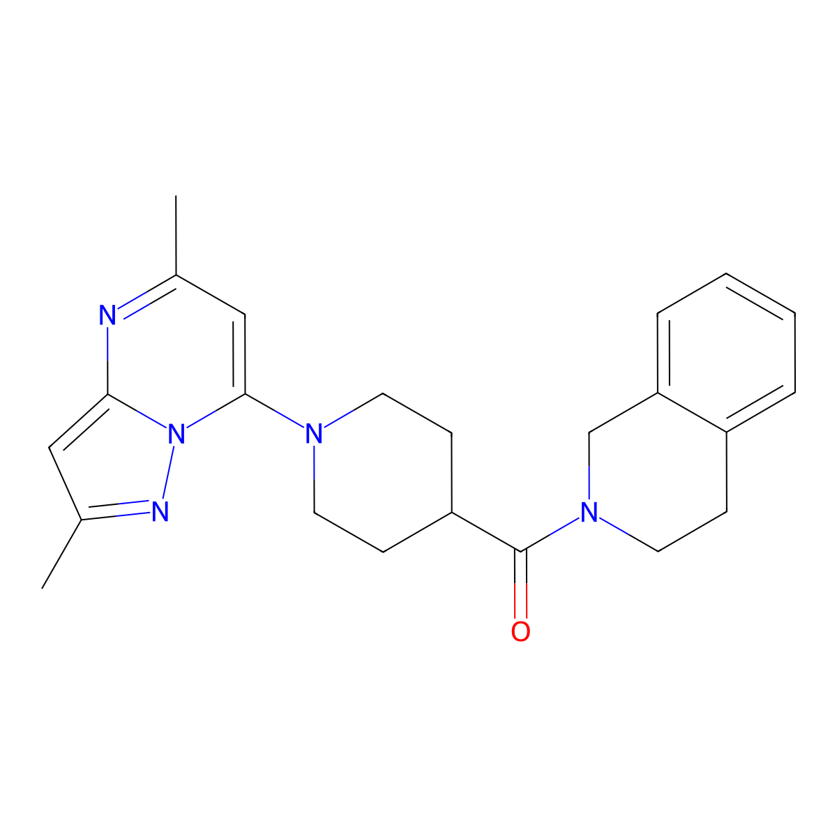 2-(1-{2,5-Dimethylpyrazolo[1,5-a]pyrimidin-7-yl}piperidine-4-carbonyl)-1,2,3,4-tetrahydroisoquinoline molecular structure, CAS 3054547-76-8