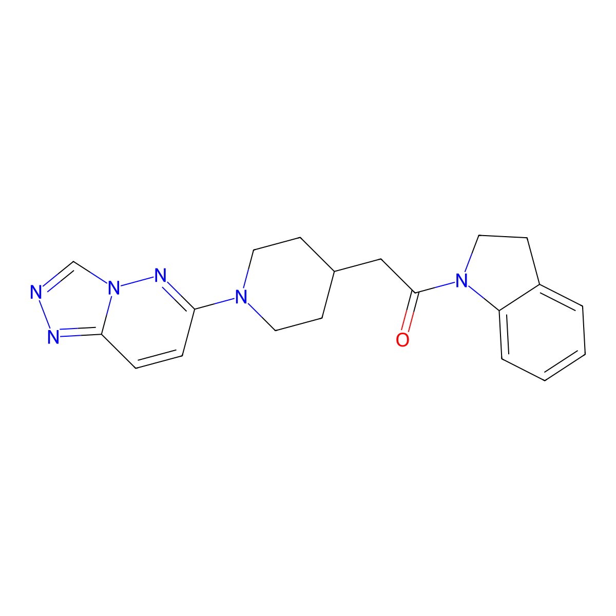 1-(2,3-dihydro-1H-indol-1-yl)-2-(1-{[1,2,4]triazolo[4,3-b]pyridazin-6-yl}piperidin-4-yl)ethan-1-one molecular structure, CAS 3054547-79-1