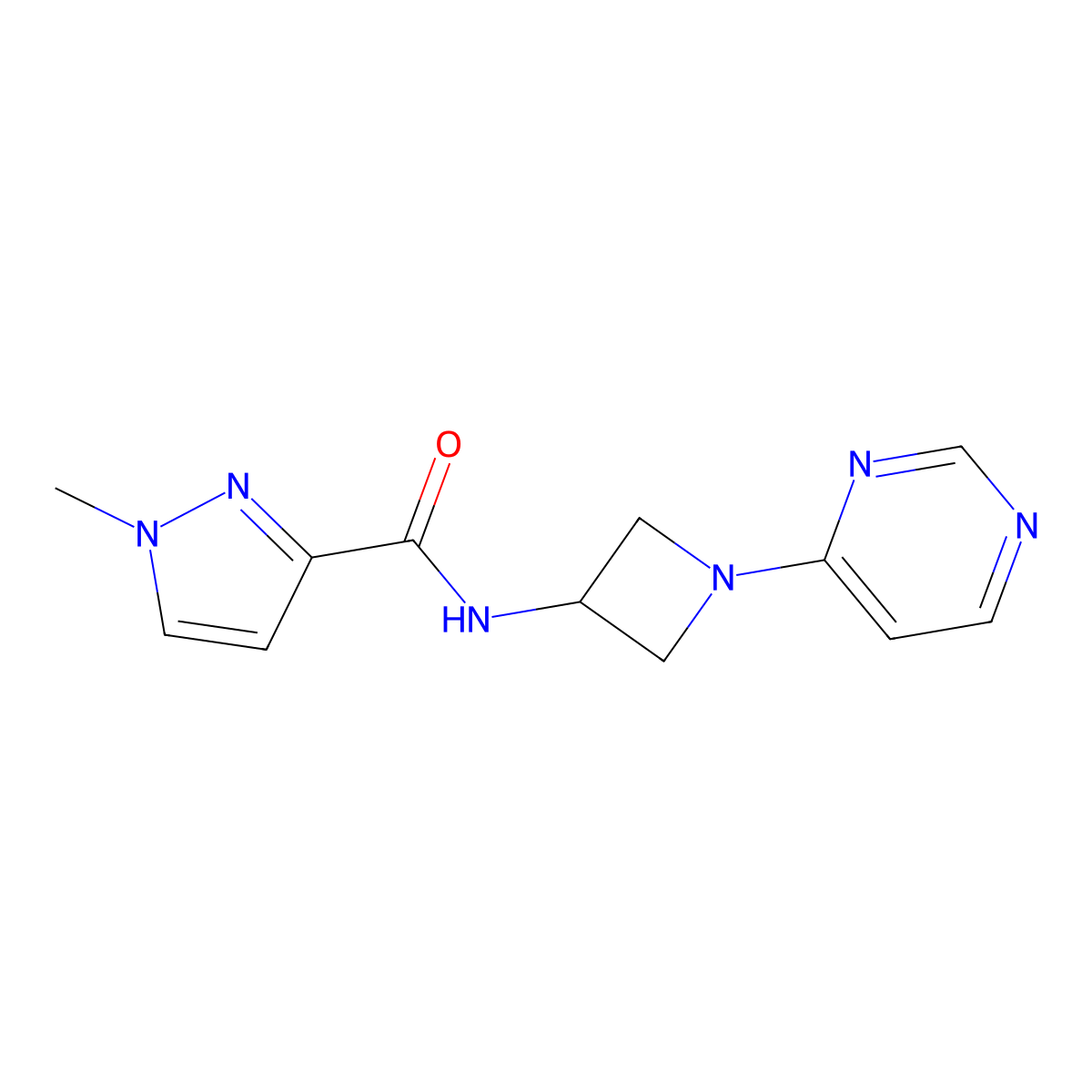 1-methyl-N-[1-(pyrimidin-4-yl)azetidin-3-yl]-1H-pyrazole-3-carboxamide molecular structure, CAS 3054547-80-4
