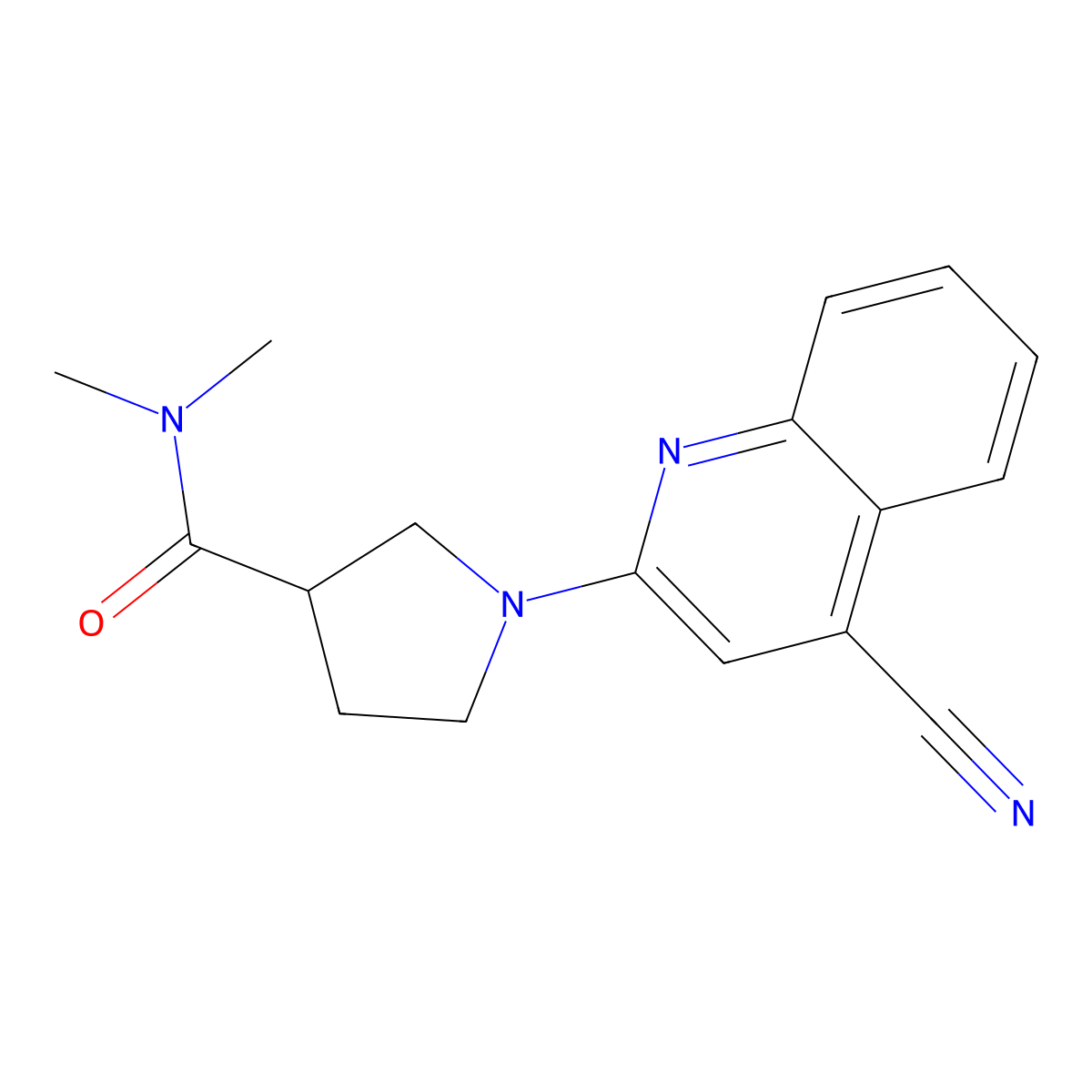 1-(4-cyanoquinolin-2-yl)-N,N-dimethylpyrrolidine-3-carboxamide molecular structure, CAS 3054547-82-6