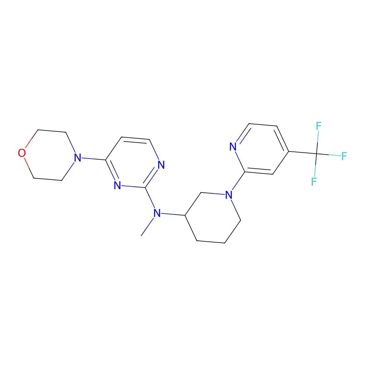 N-methyl-4-(morpholin-4-yl)-N-{1-[4-(trifluoromethyl)pyridin-2-yl]piperidin-3-yl}pyrimidin-2-amine molecular structure, CAS 3054547-85-9