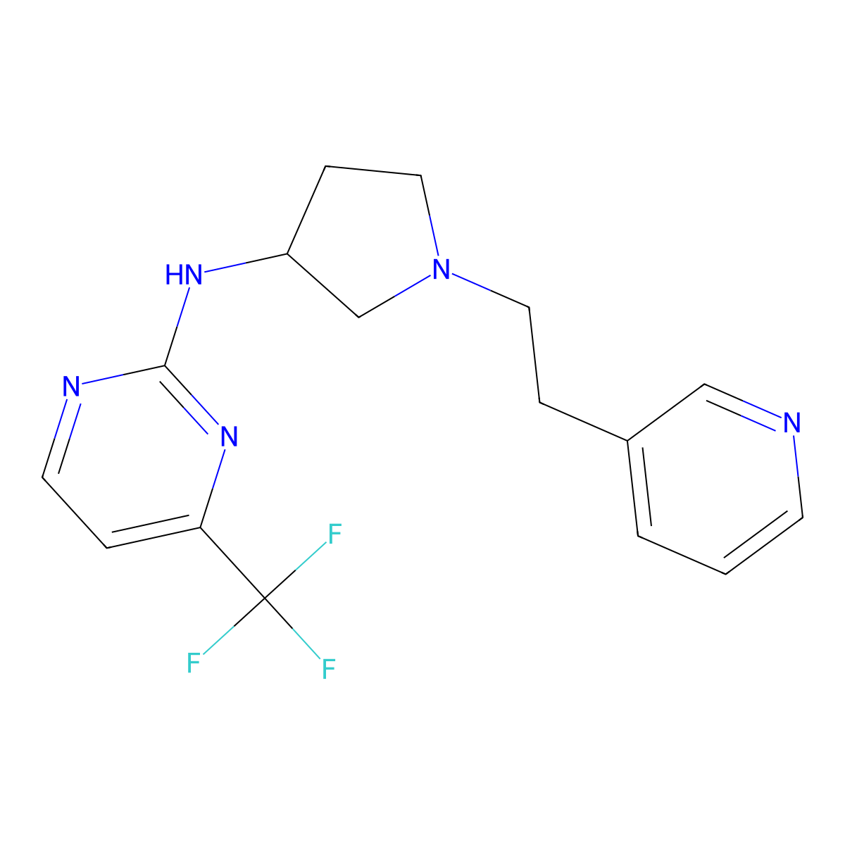 N-{1-[2-(pyridin-3-yl)ethyl]pyrrolidin-3-yl}-4-(trifluoromethyl)pyrimidin-2-amine molecular structure, CAS 3054547-86-0