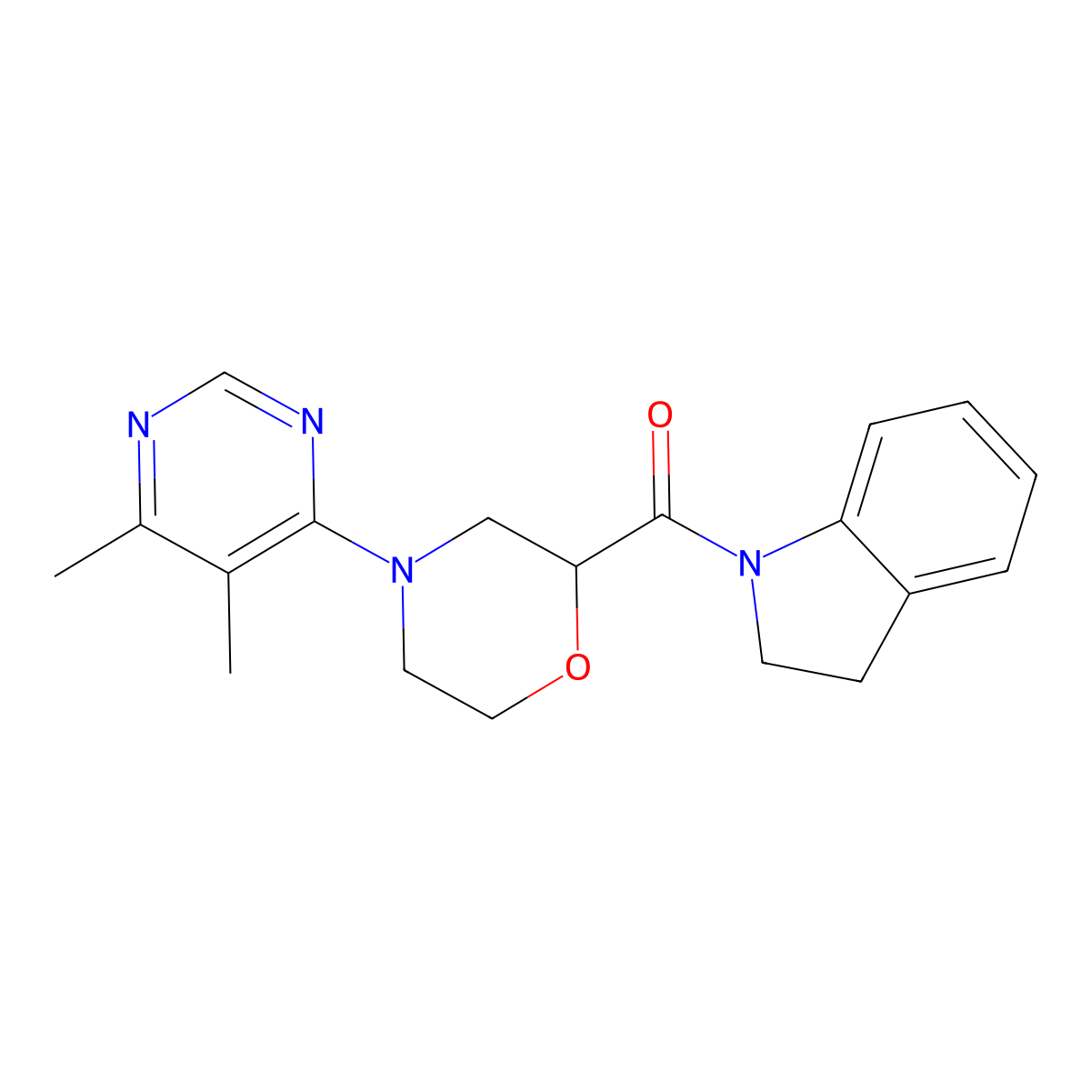 1-[4-(5,6-dimethylpyrimidin-4-yl)morpholine-2-carbonyl]-2,3-dihydro-1H-indole molecular structure, CAS 3054547-87-1