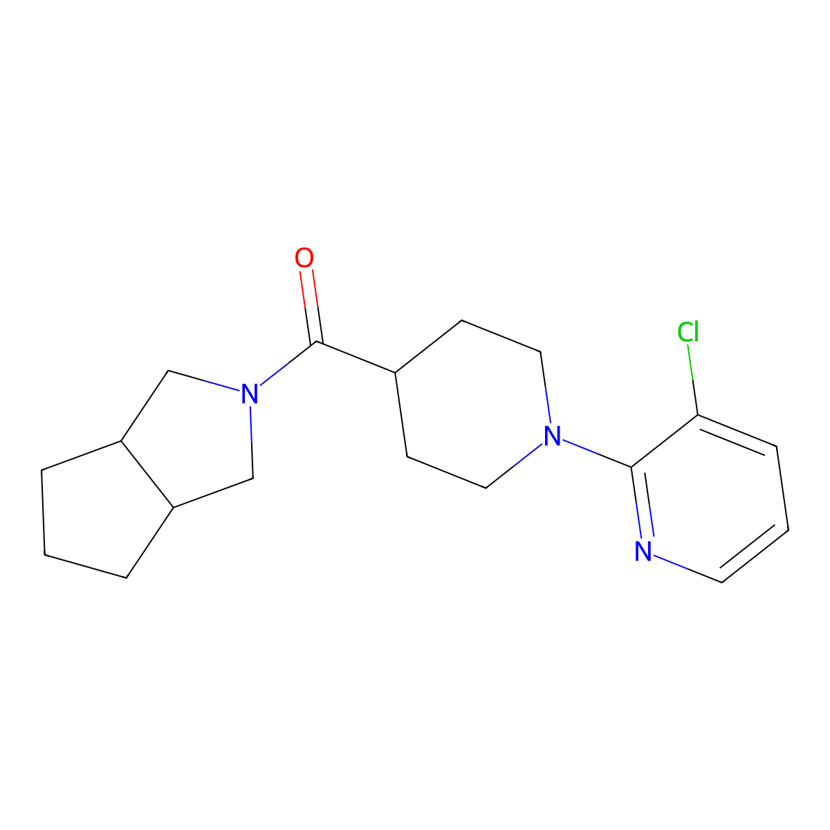 3-Chloro-2-(4-{octahydrocyclopenta[c]pyrrole-2-carbonyl}piperidin-1-yl)pyridine molecular structure, CAS 3054547-88-2