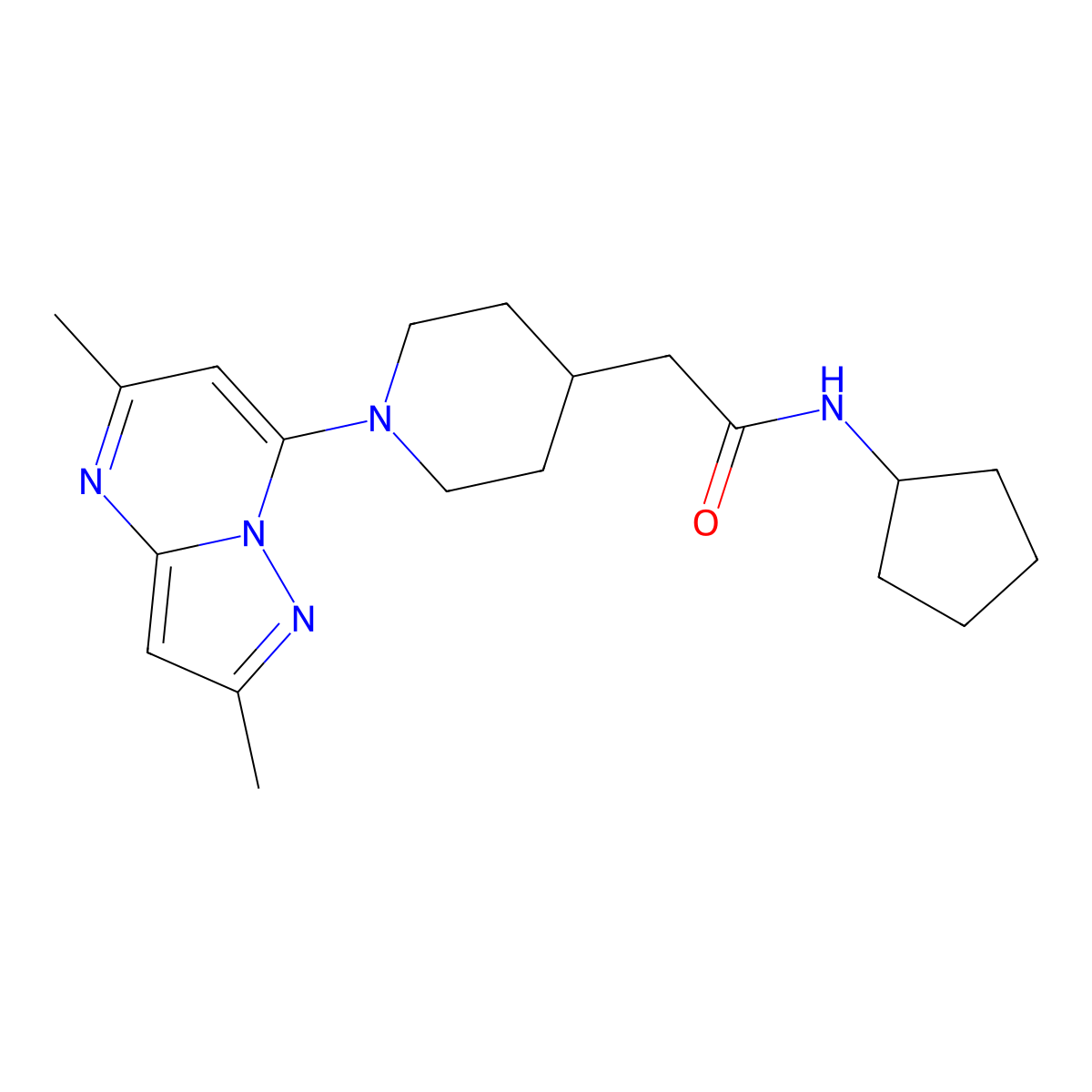 N-cyclopentyl-2-(1-{2,5-dimethylpyrazolo[1,5-a]pyrimidin-7-yl}piperidin-4-yl)acetamide molecular structure, CAS 3054547-92-8
