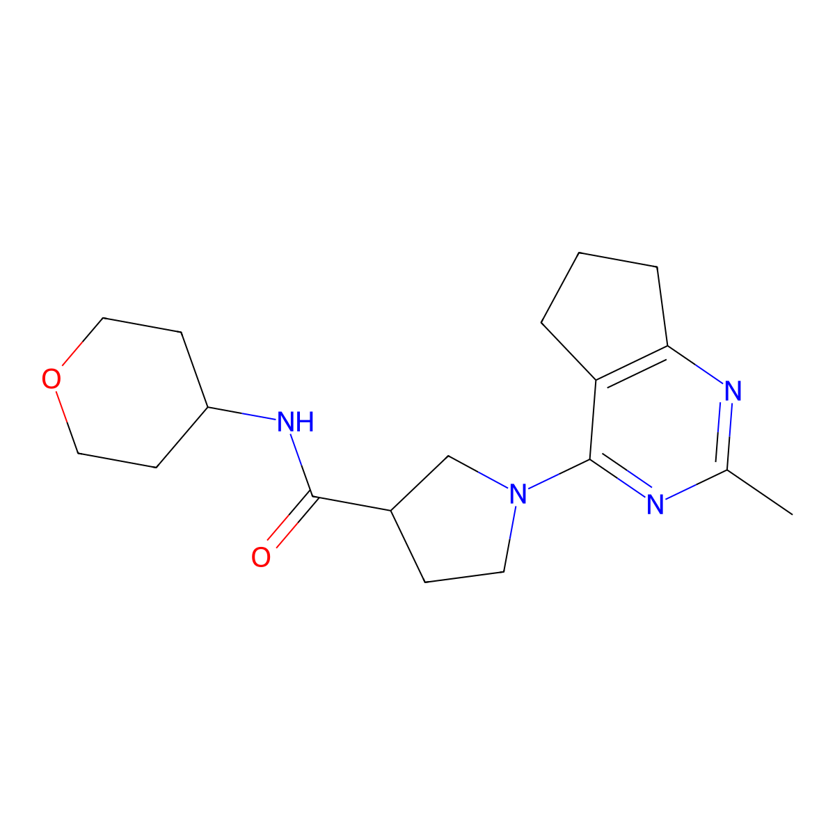 1-{2-methyl-5H,6H,7H-cyclopenta[d]pyrimidin-4-yl}-N-(oxan-4-yl)pyrrolidine-3-carboxamide molecular structure, CAS 3054547-97-3