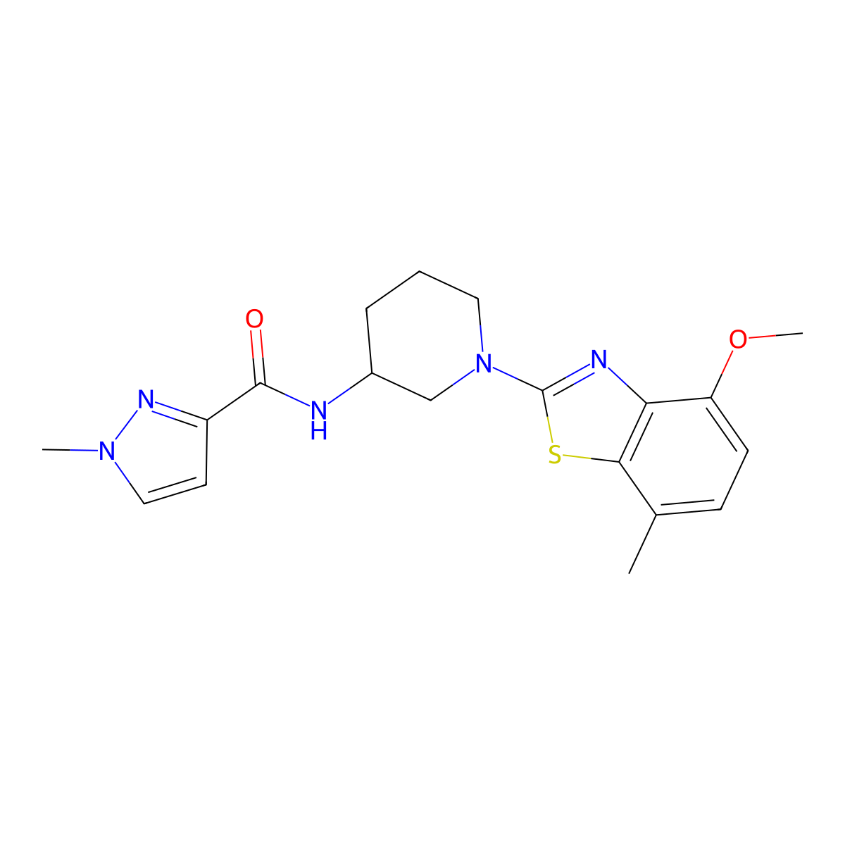N-[1-(4-methoxy-7-methyl-1,3-benzothiazol-2-yl)piperidin-3-yl]-1-methyl-1H-pyrazole-3-carboxamide molecular structure, CAS 3054547-98-4