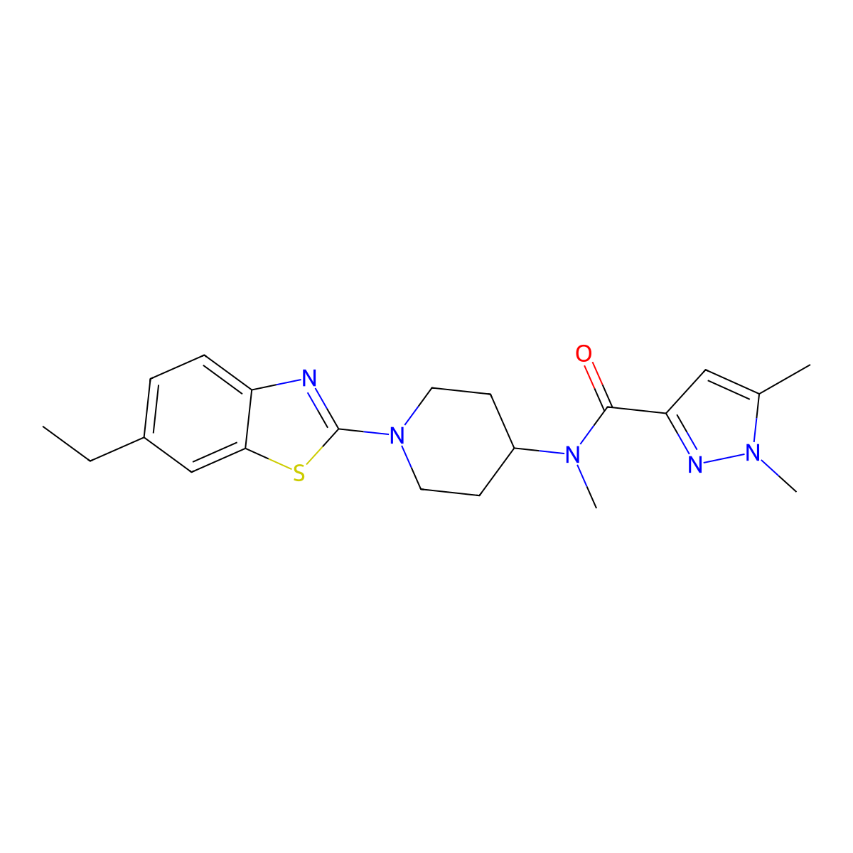 N-[1-(6-ethyl-1,3-benzothiazol-2-yl)piperidin-4-yl]-N,1,5-trimethyl-1H-pyrazole-3-carboxamide molecular structure, CAS 3054548-03-4