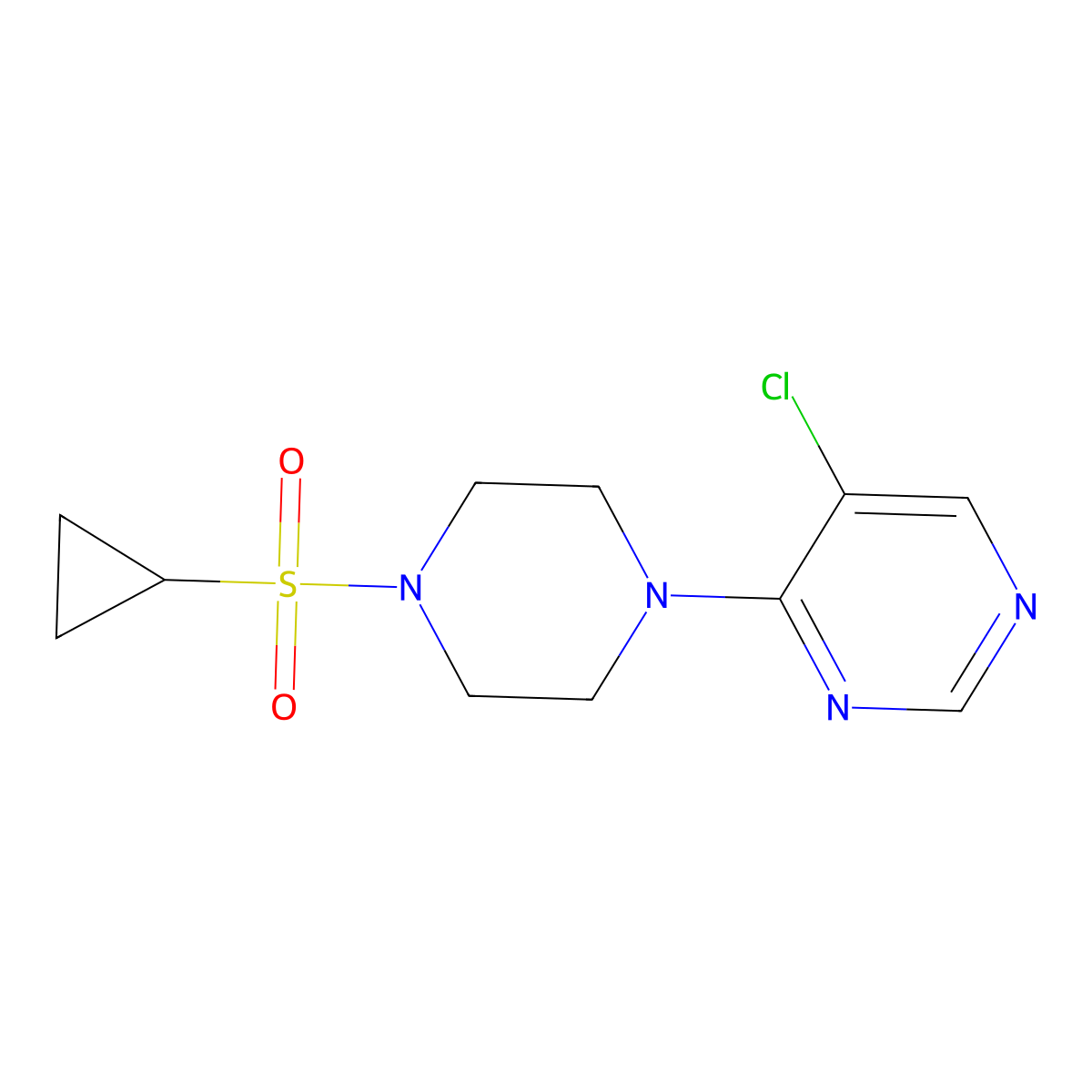 5-Chloro-4-[4-(cyclopropanesulfonyl)piperazin-1-yl]pyrimidine molecular structure, CAS 3054548-05-6