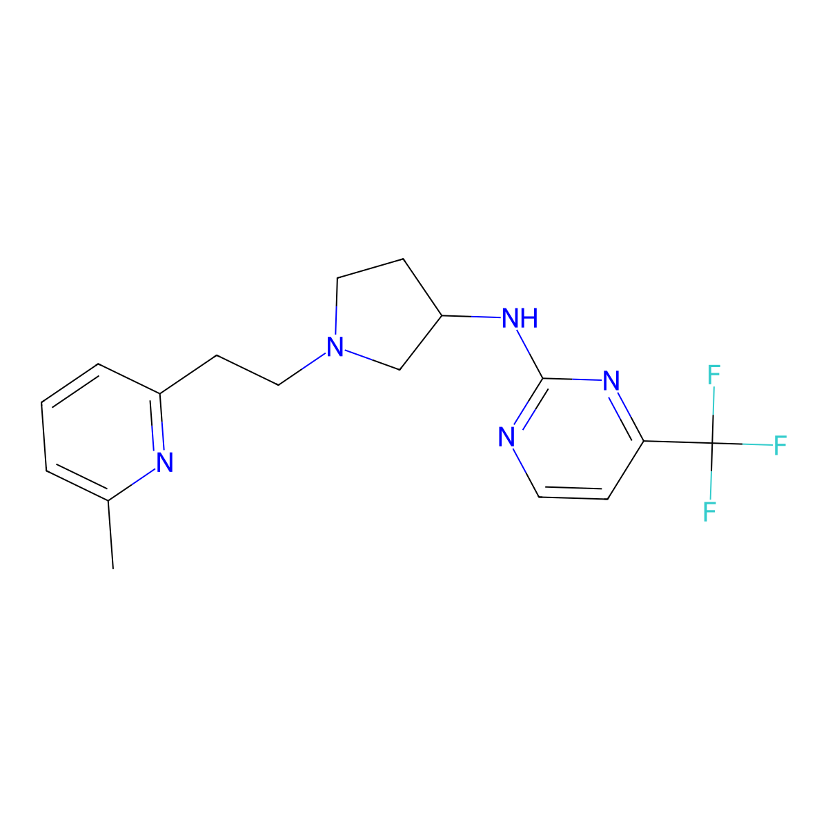 N-{1-[2-(6-methylpyridin-2-yl)ethyl]pyrrolidin-3-yl}-4-(trifluoromethyl)pyrimidin-2-amine molecular structure, CAS 3054548-09-0