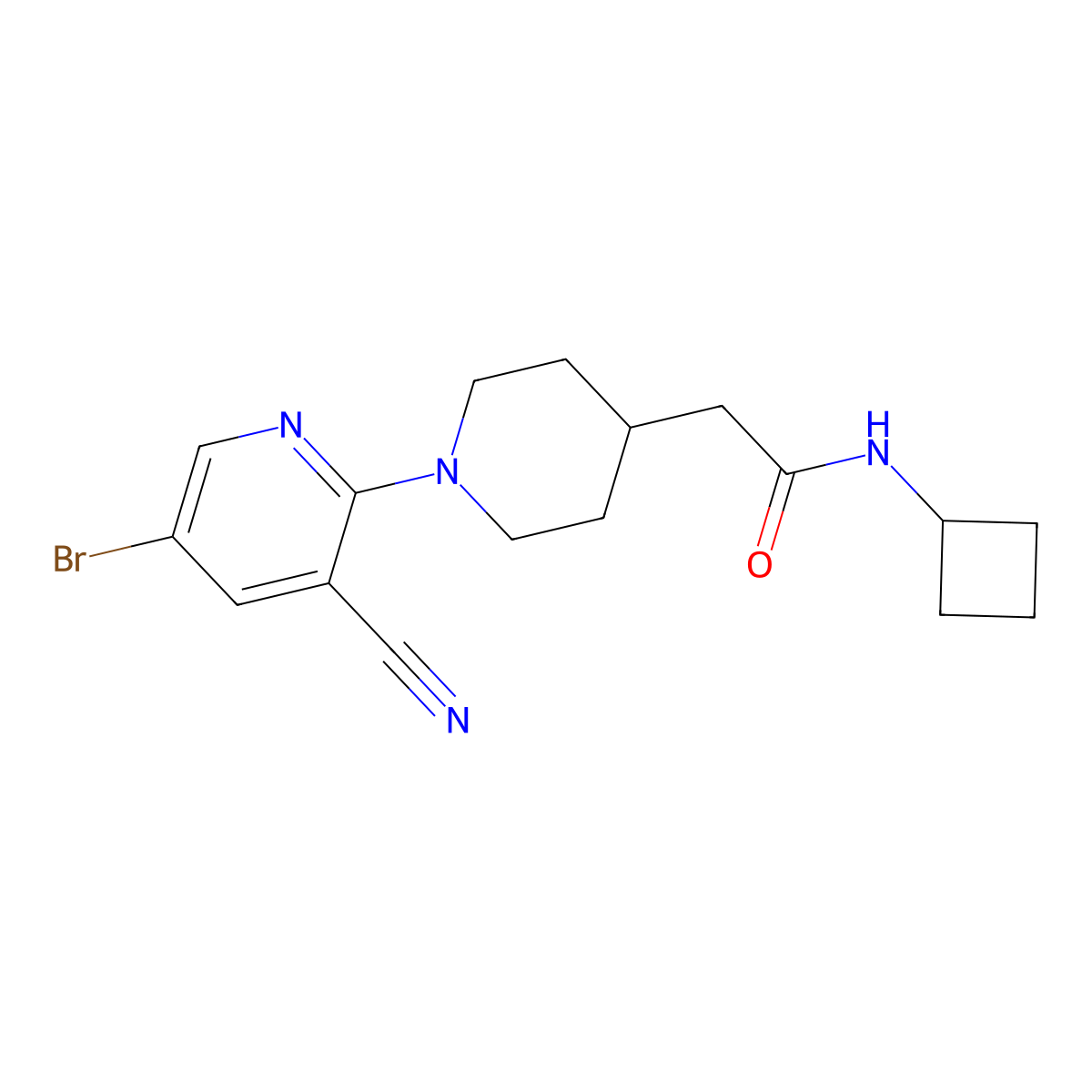 2-[1-(5-bromo-3-cyanopyridin-2-yl)piperidin-4-yl]-N-cyclobutylacetamide molecular structure, CAS 3054548-13-6