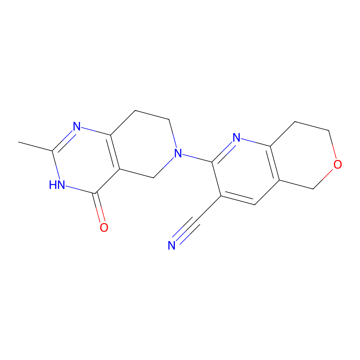 2-{2-methyl-4-oxo-3H,4H,5H,6H,7H,8H-pyrido[4,3-d]pyrimidin-6-yl}-5H,7H,8H-pyrano[4,3-b]pyridine-3-carbonitrile molecular structure, CAS 3054548-14-7