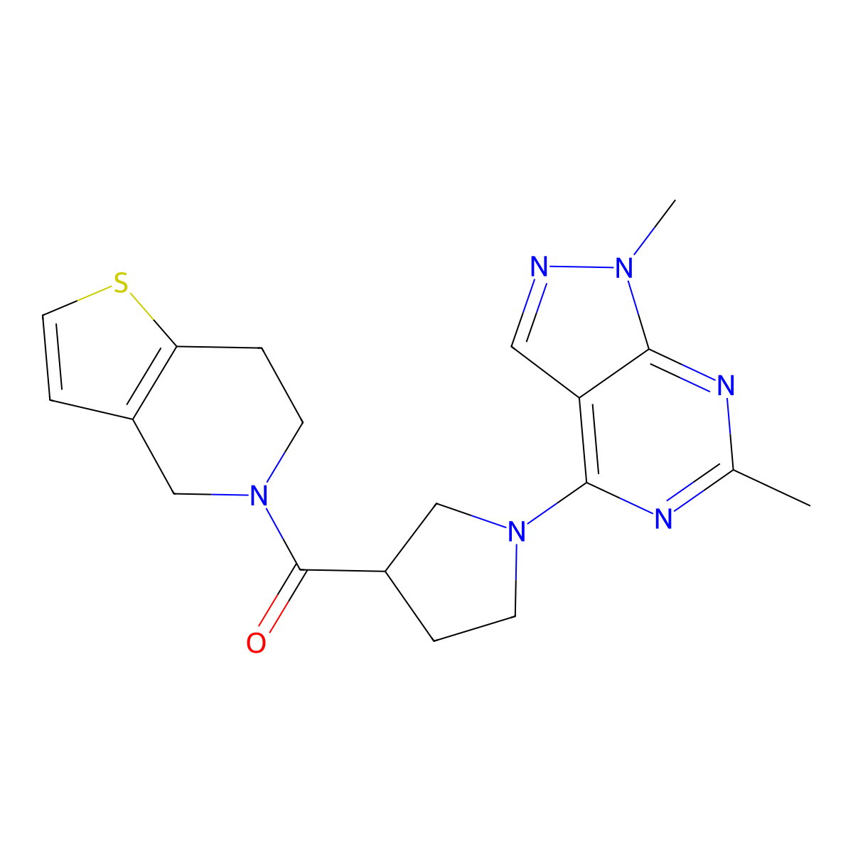 1-{1,6-dimethyl-1H-pyrazolo[3,4-d]pyrimidin-4-yl}-3-{4H,5H,6H,7H-thieno[3,2-c]pyridine-5-carbonyl}pyrrolidine molecular structure, CAS 3054548-15-8
