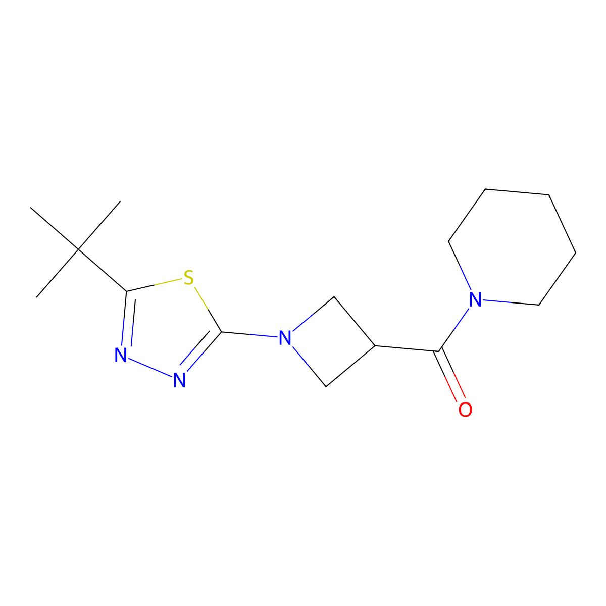 1-[1-(5-Tert-butyl-1,3,4-thiadiazol-2-yl)azetidine-3-carbonyl]piperidine molecular structure, CAS 3054548-17-0