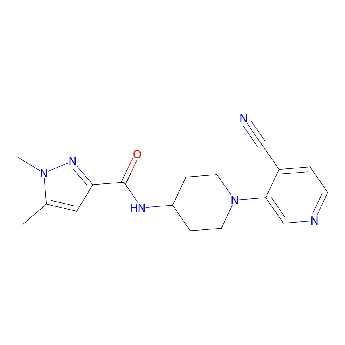 N-[1-(4-cyanopyridin-3-yl)piperidin-4-yl]-1,5-dimethyl-1H-pyrazole-3-carboxamide molecular structure, CAS 3054548-22-7