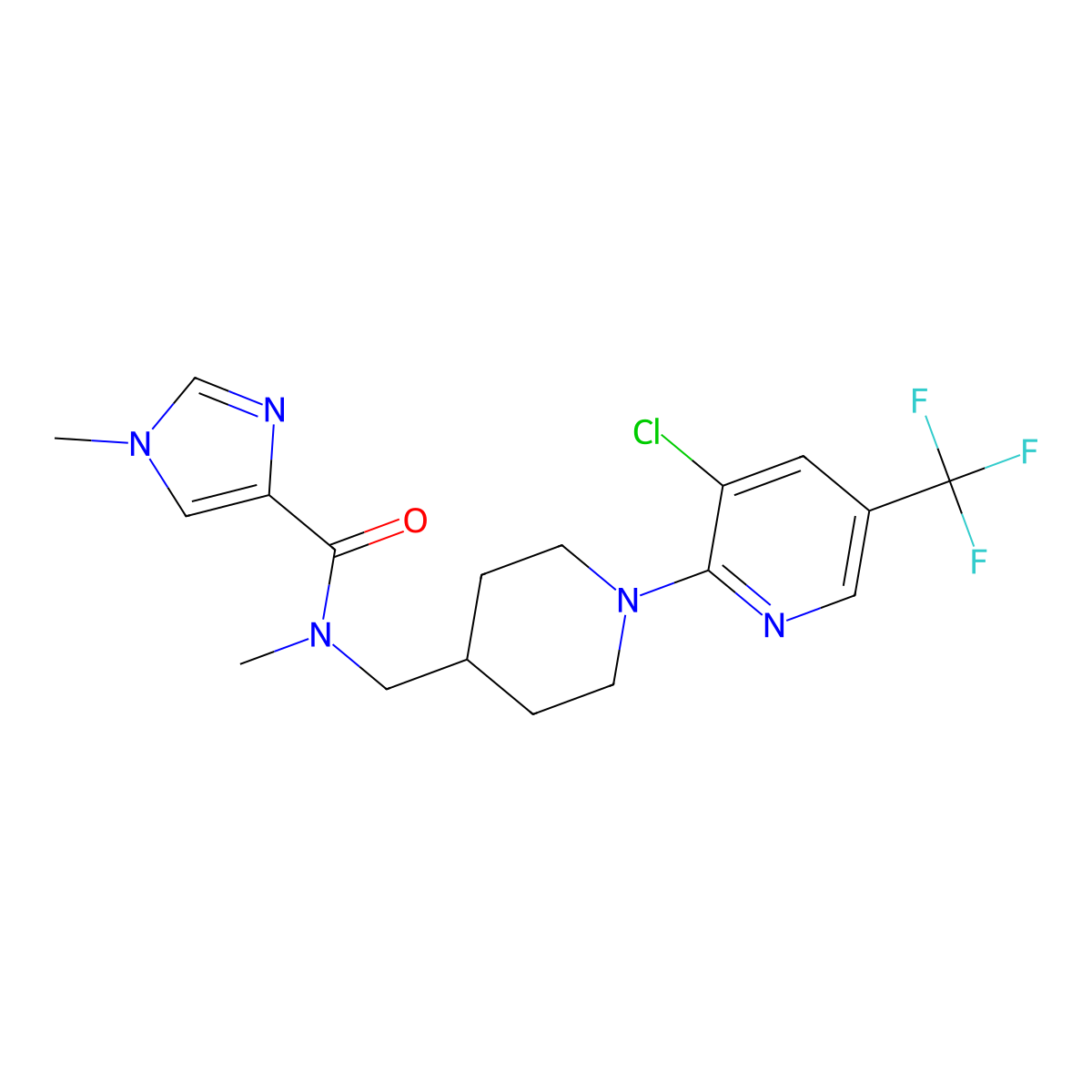 N-({1-[3-chloro-5-(trifluoromethyl)pyridin-2-yl]piperidin-4-yl}methyl)-N,1-dimethyl-1H-imidazole-4-carboxamide molecular structure, CAS 3054548-27-2