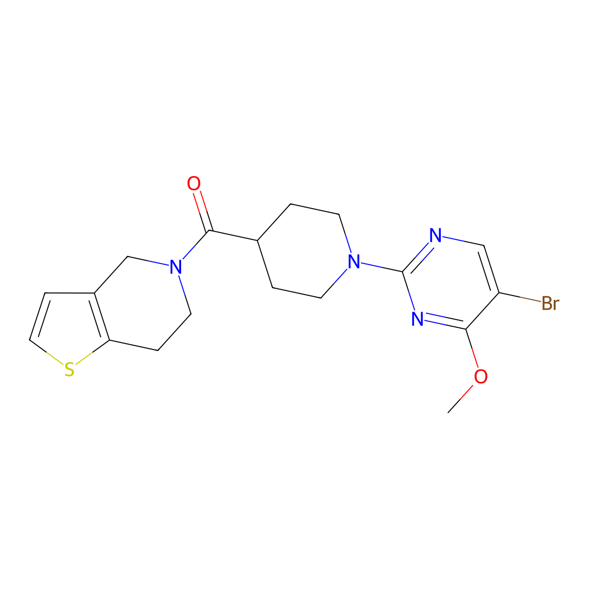 5-bromo-4-methoxy-2-(4-{4H,5H,6H,7H-thieno[3,2-c]pyridine-5-carbonyl}piperidin-1-yl)pyrimidine molecular structure, CAS 3054548-32-9