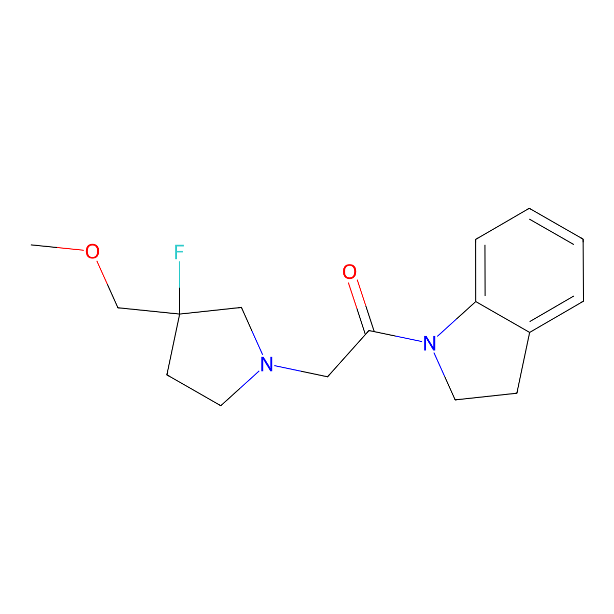 1-(2,3-dihydro-1H-indol-1-yl)-2-[3-fluoro-3-(methoxymethyl)pyrrolidin-1-yl]ethan-1-one molecular structure, CAS 3054548-36-3