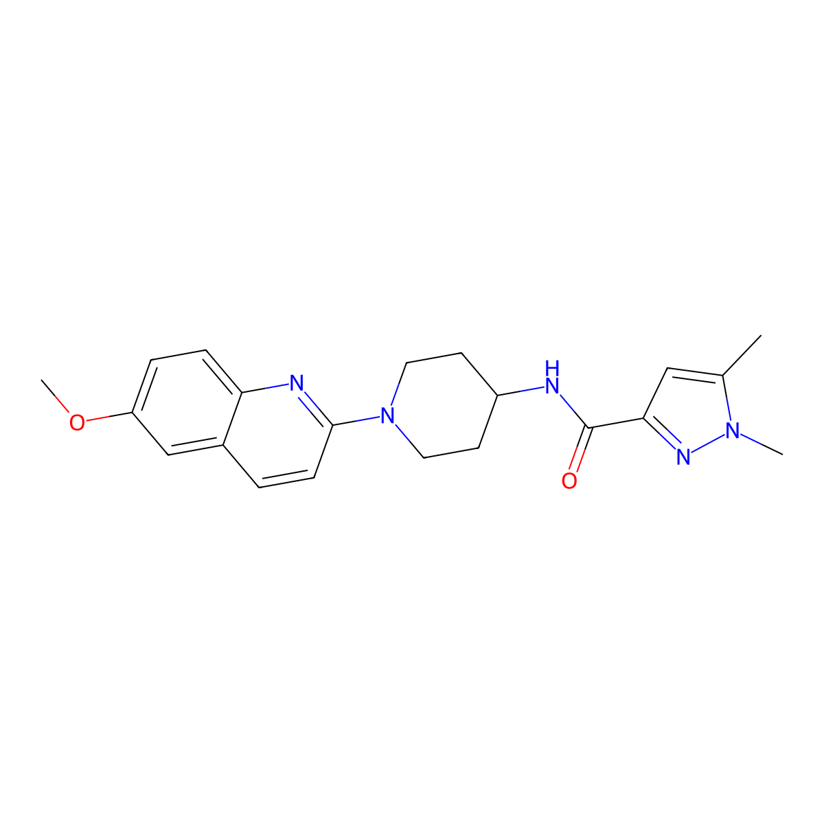 N-[1-(6-methoxyquinolin-2-yl)piperidin-4-yl]-1,5-dimethyl-1H-pyrazole-3-carboxamide molecular structure, CAS 3054548-37-4