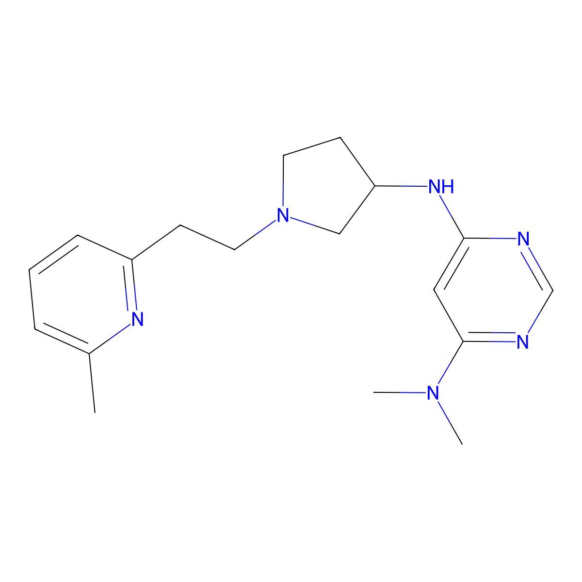 N4,N4-dimethyl-N6-{1-[2-(6-methylpyridin-2-yl)ethyl]pyrrolidin-3-yl}pyrimidine-4,6-diamine molecular structure, CAS 3054548-40-9