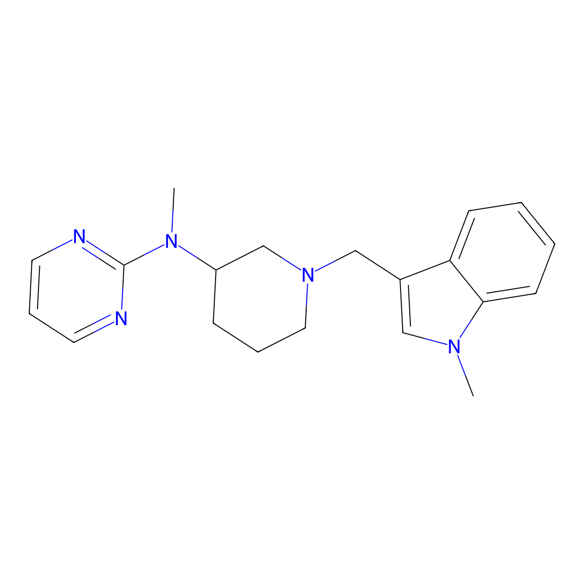N-methyl-N-{1-[(1-methyl-1H-indol-3-yl)methyl]piperidin-3-yl}pyrimidin-2-amine molecular structure, CAS 3054548-41-0