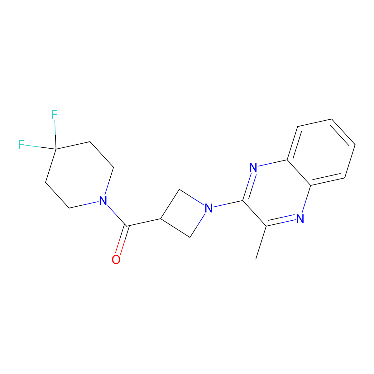 2-[3-(4,4-Difluoropiperidine-1-carbonyl)azetidin-1-yl]-3-methylquinoxaline molecular structure, CAS 3054548-44-3