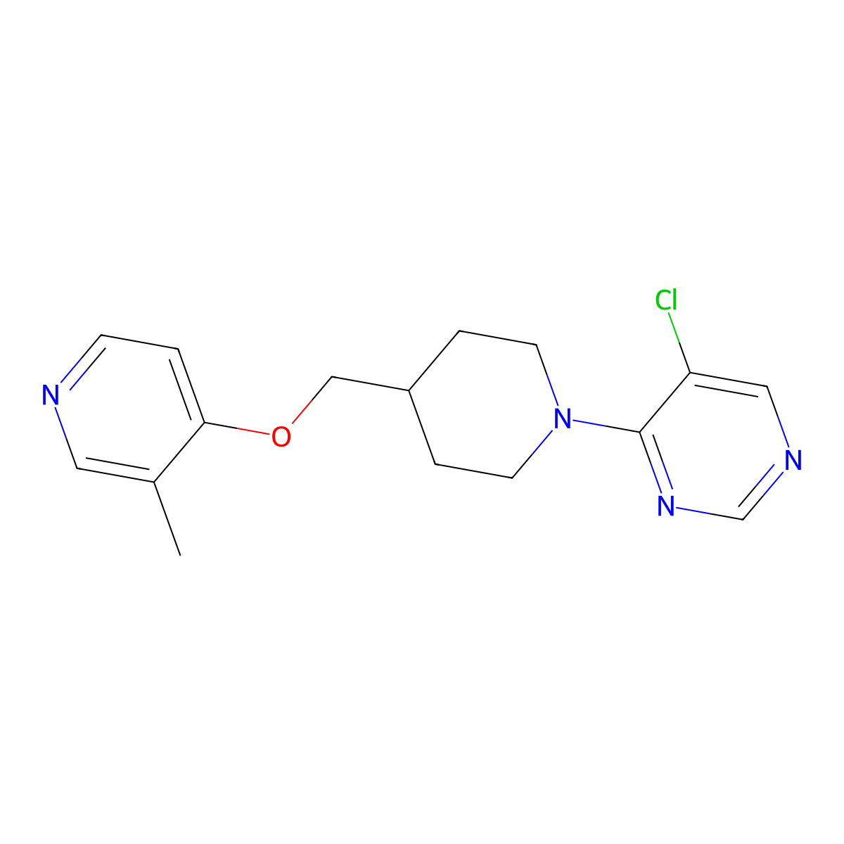 5-Chloro-4-(4-{[(3-methylpyridin-4-yl)oxy]methyl}piperidin-1-yl)pyrimidine molecular structure, CAS 3054548-47-6
