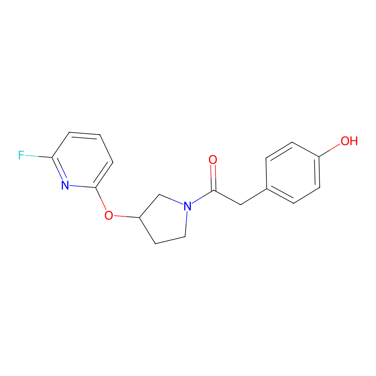 1-{3-[(6-Fluoropyridin-2-yl)oxy]pyrrolidin-1-yl}-2-(4-hydroxyphenyl)ethan-1-one molecular structure, CAS 3054548-49-8