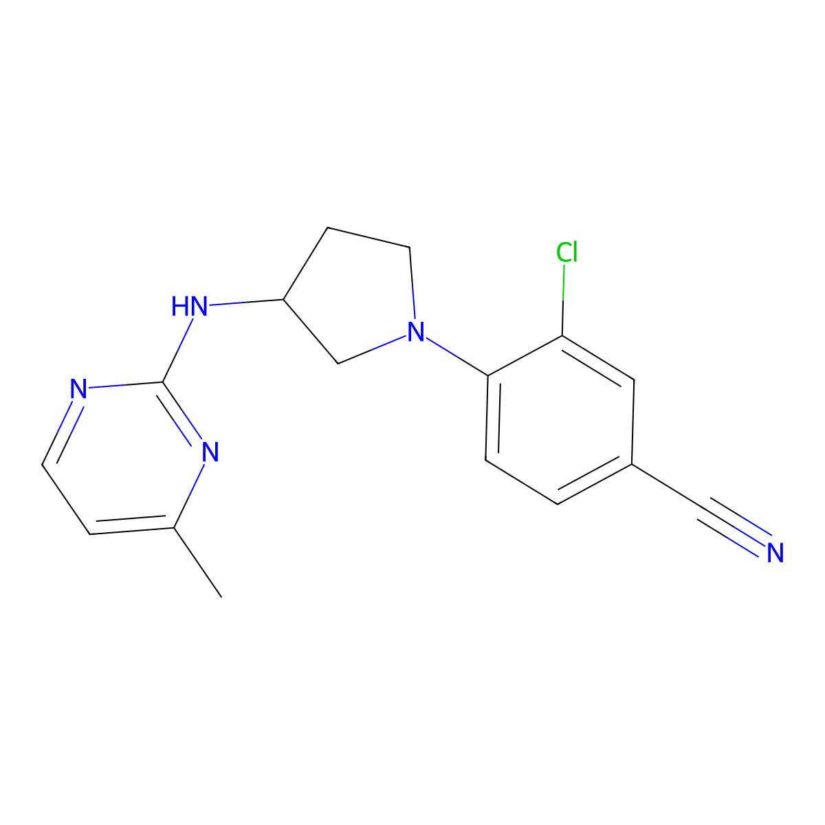 3-Chloro-4-{3-[(4-methylpyrimidin-2-yl)amino]pyrrolidin-1-yl}benzonitrile molecular structure, CAS 3054548-50-1