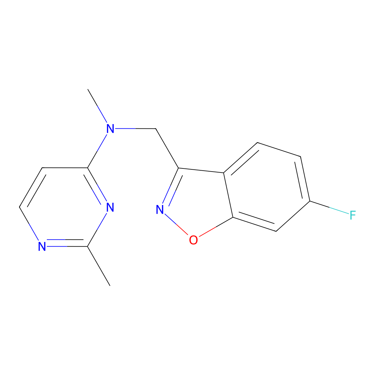 N-[(6-fluoro-1,2-benzoxazol-3-yl)methyl]-N,2-dimethylpyrimidin-4-amine molecular structure, CAS 3054548-51-2