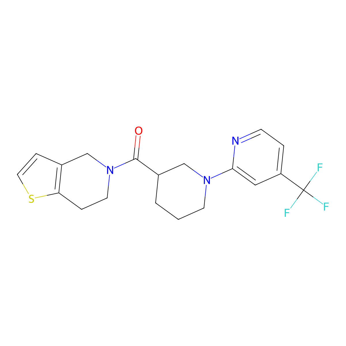 2-(3-{4H,5H,6H,7H-thieno[3,2-c]pyridine-5-carbonyl}piperidin-1-yl)-4-(trifluoromethyl)pyridine molecular structure, CAS 3054548-55-6