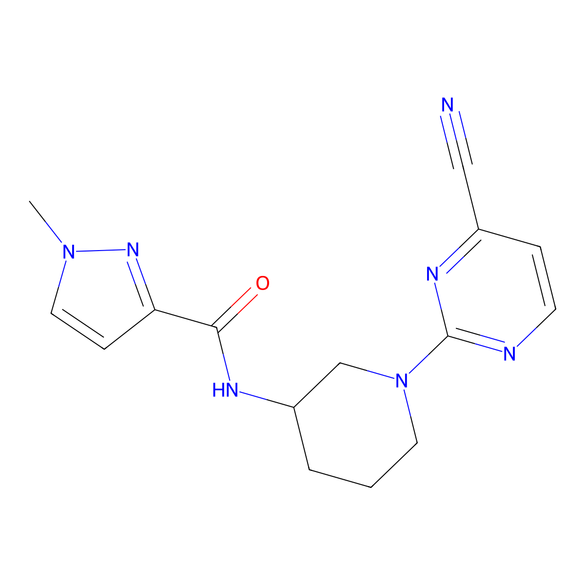 N-[1-(4-cyanopyrimidin-2-yl)piperidin-3-yl]-1-methyl-1H-pyrazole-3-carboxamide molecular structure, CAS 3054548-58-9