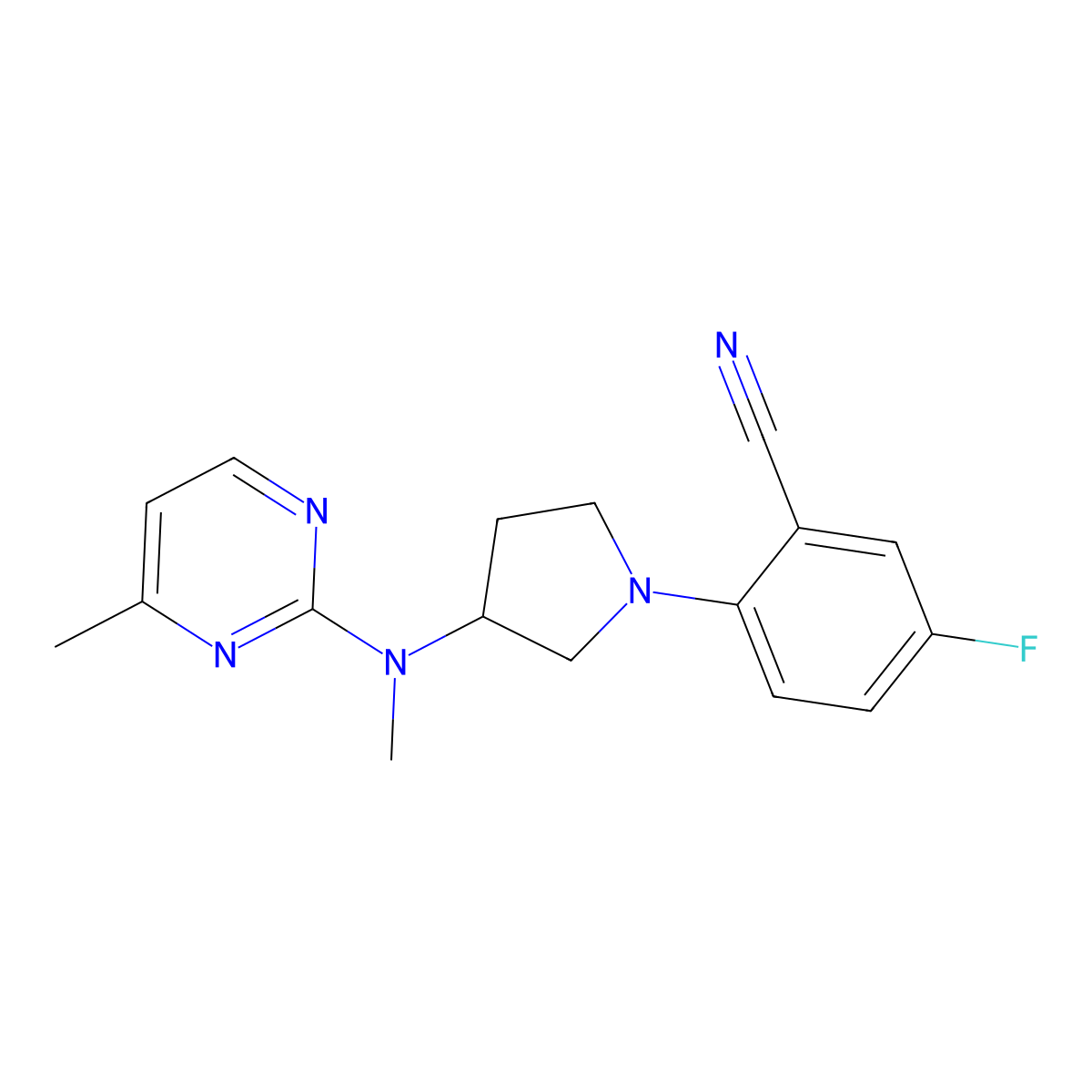 5-Fluoro-2-{3-[methyl(4-methylpyrimidin-2-yl)amino]pyrrolidin-1-yl}benzonitrile molecular structure, CAS 3054548-60-3