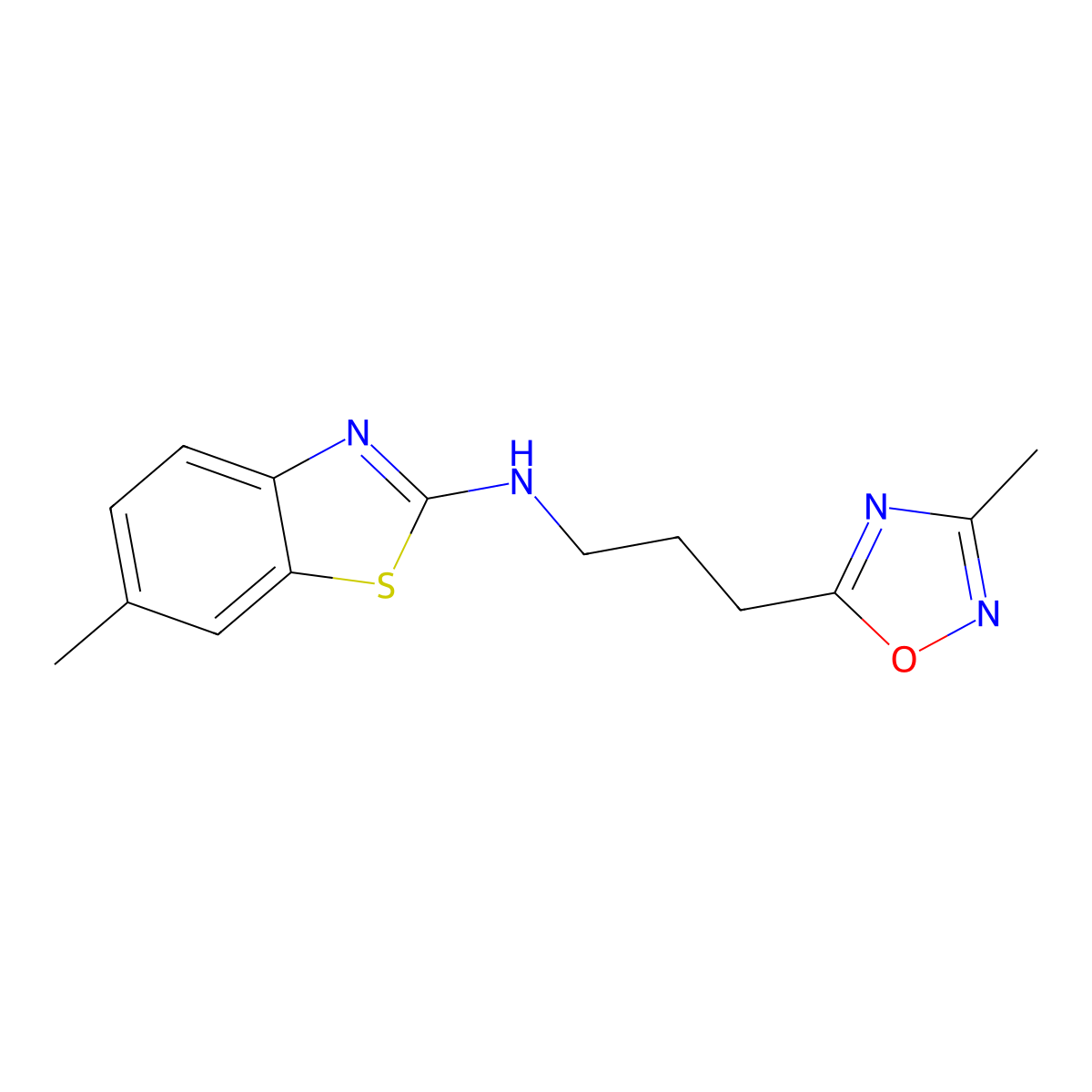 6-methyl-N-[3-(3-methyl-1,2,4-oxadiazol-5-yl)propyl]-1,3-benzothiazol-2-amine molecular structure, CAS 3054548-63-6