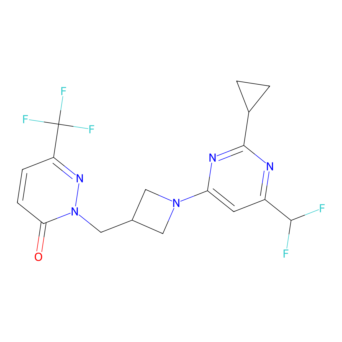2-({1-[2-Cyclopropyl-6-(difluoromethyl)pyrimidin-4-yl]azetidin-3-yl}methyl)-6-(trifluoromethyl)-2,3-dihydropyridazin-3-one molecular structure, CAS 3054548-79-4