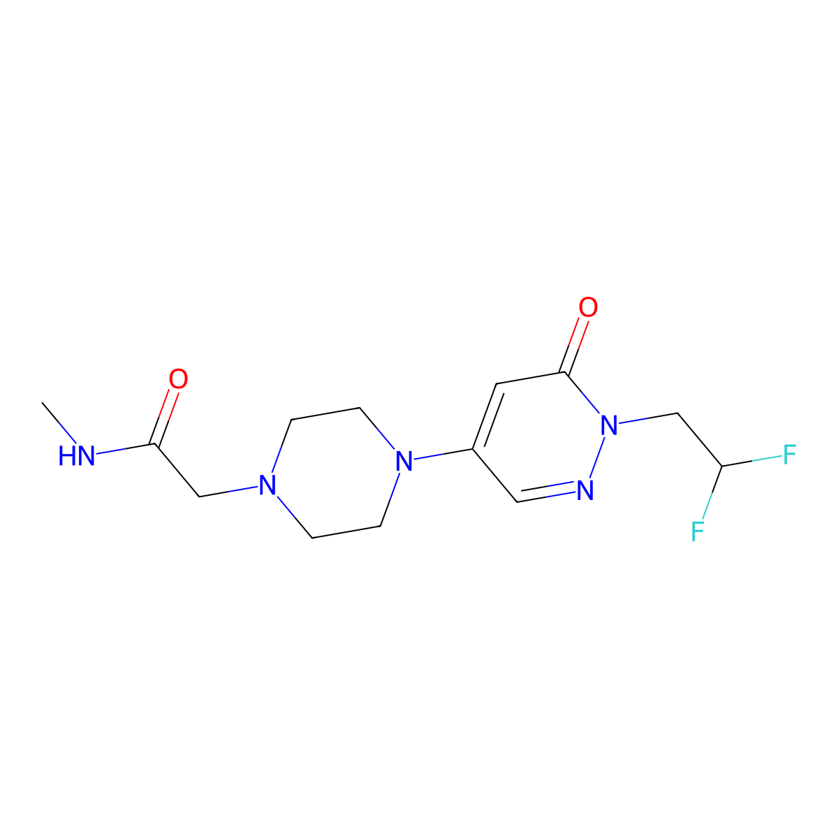 2-{4-[1-(2,2-difluoroethyl)-6-oxo-1,6-dihydropyridazin-4-yl]piperazin-1-yl}-N-methylacetamide molecular structure, CAS 3054548-80-7