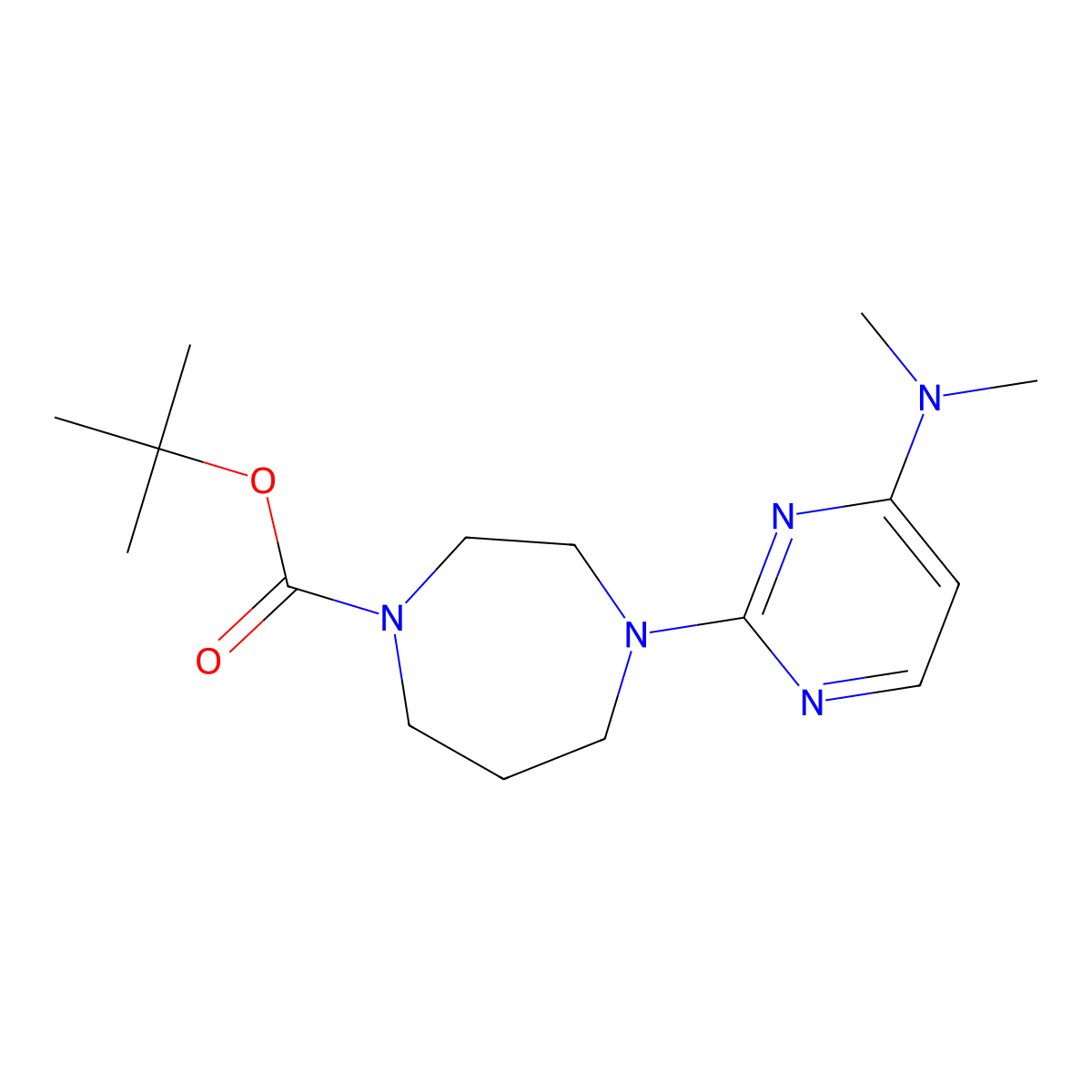 Tert-butyl 4-[4-(dimethylamino)pyrimidin-2-yl]-1,4-diazepane-1-carboxylate molecular structure, CAS 3054548-81-8