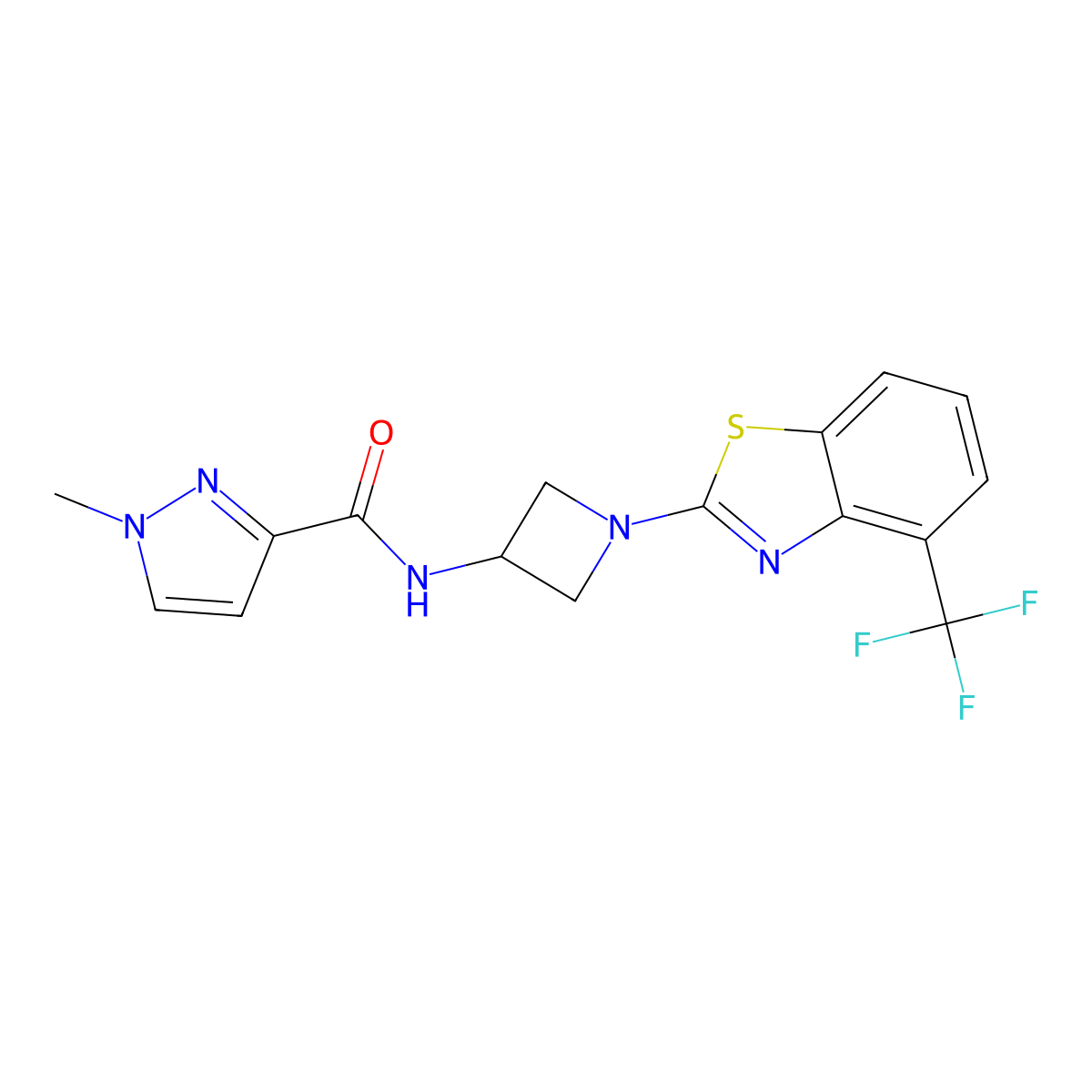 1-methyl-N-{1-[4-(trifluoromethyl)-1,3-benzothiazol-2-yl]azetidin-3-yl}-1H-pyrazole-3-carboxamide molecular structure, CAS 3054548-85-2