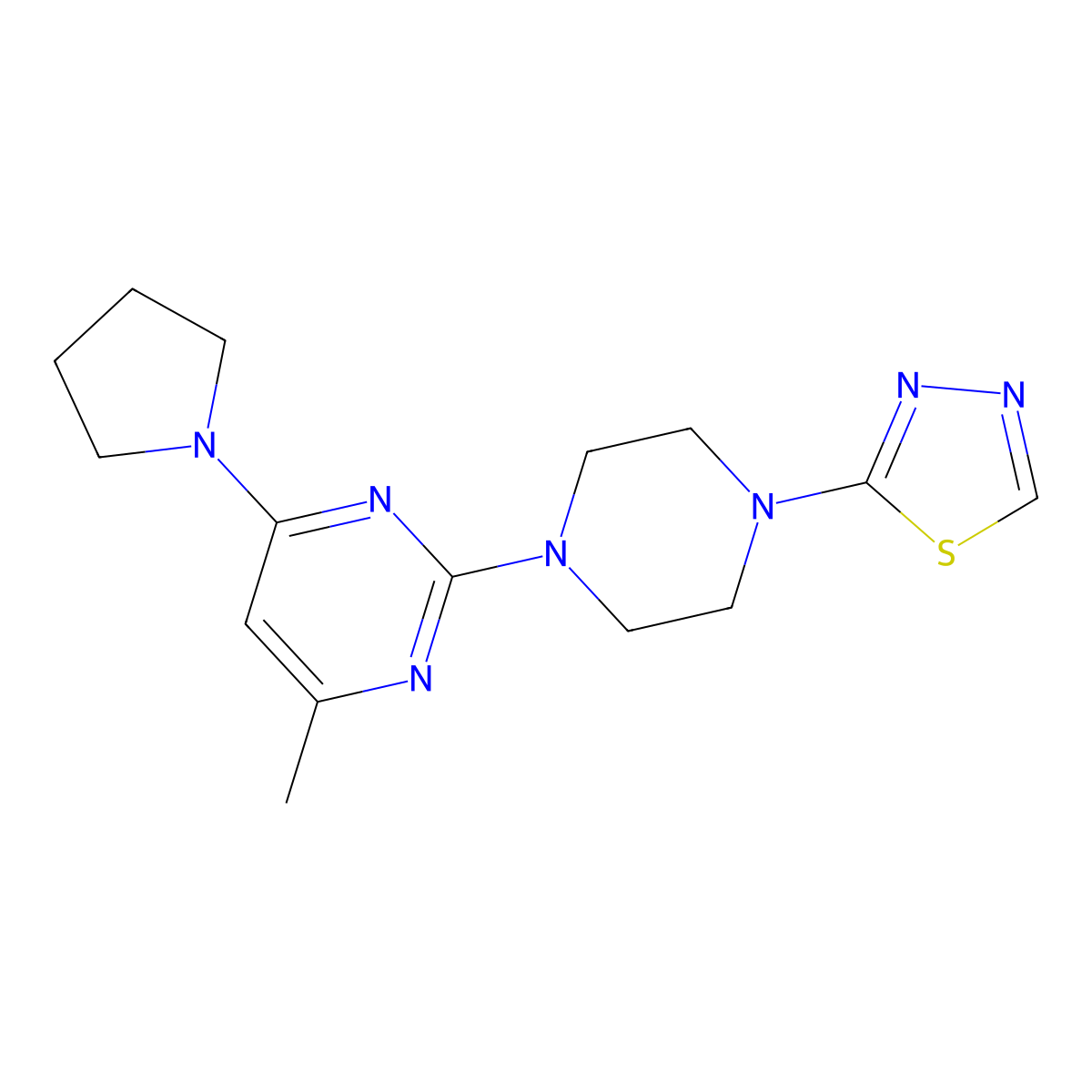 4-Methyl-6-(pyrrolidin-1-yl)-2-[4-(1,3,4-thiadiazol-2-yl)piperazin-1-yl]pyrimidine molecular structure, CAS 3054548-86-3