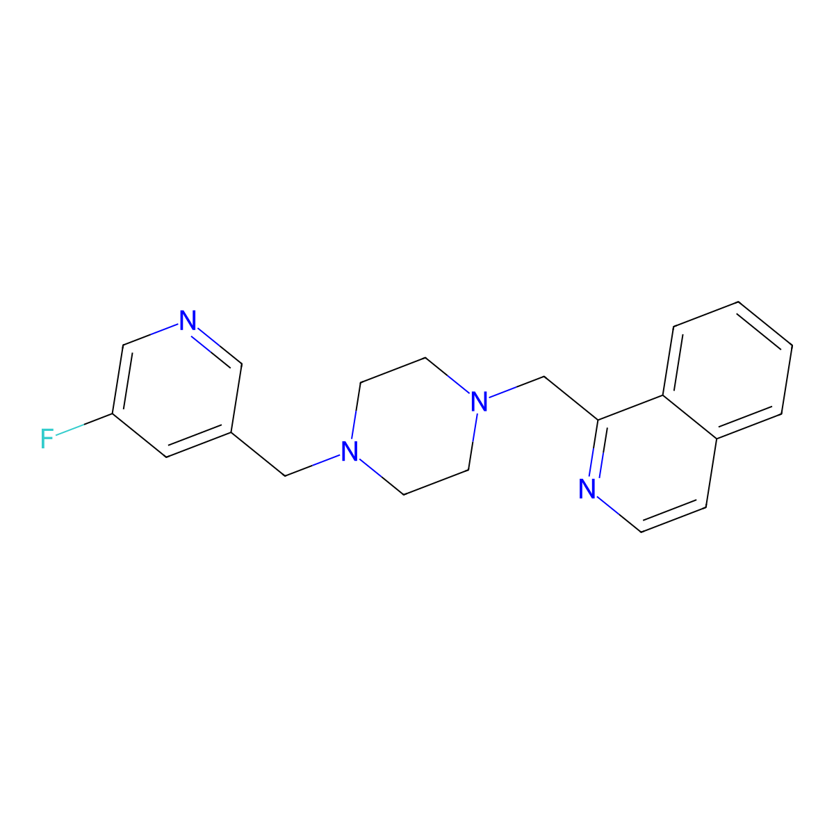 1-({4-[(5-Fluoropyridin-3-yl)methyl]piperazin-1-yl}methyl)isoquinoline molecular structure, CAS 3054548-90-9